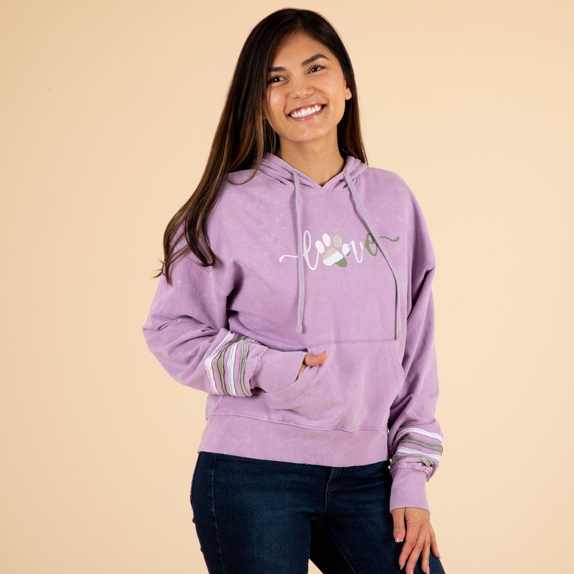 Paw Print Acid Wash Purple Hoodie - M