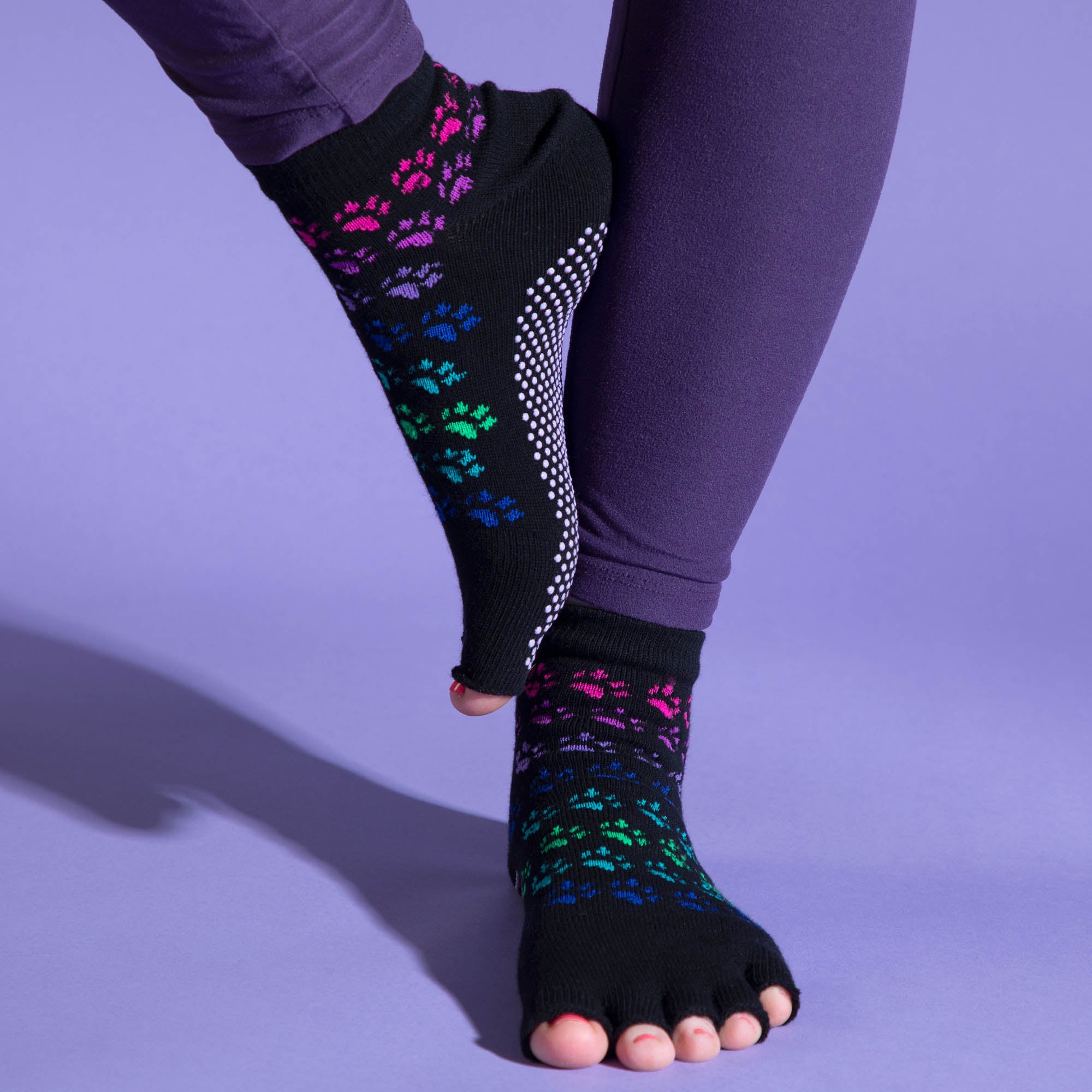 Women's Yoga Grip Toe Socks - Rainbow Paws