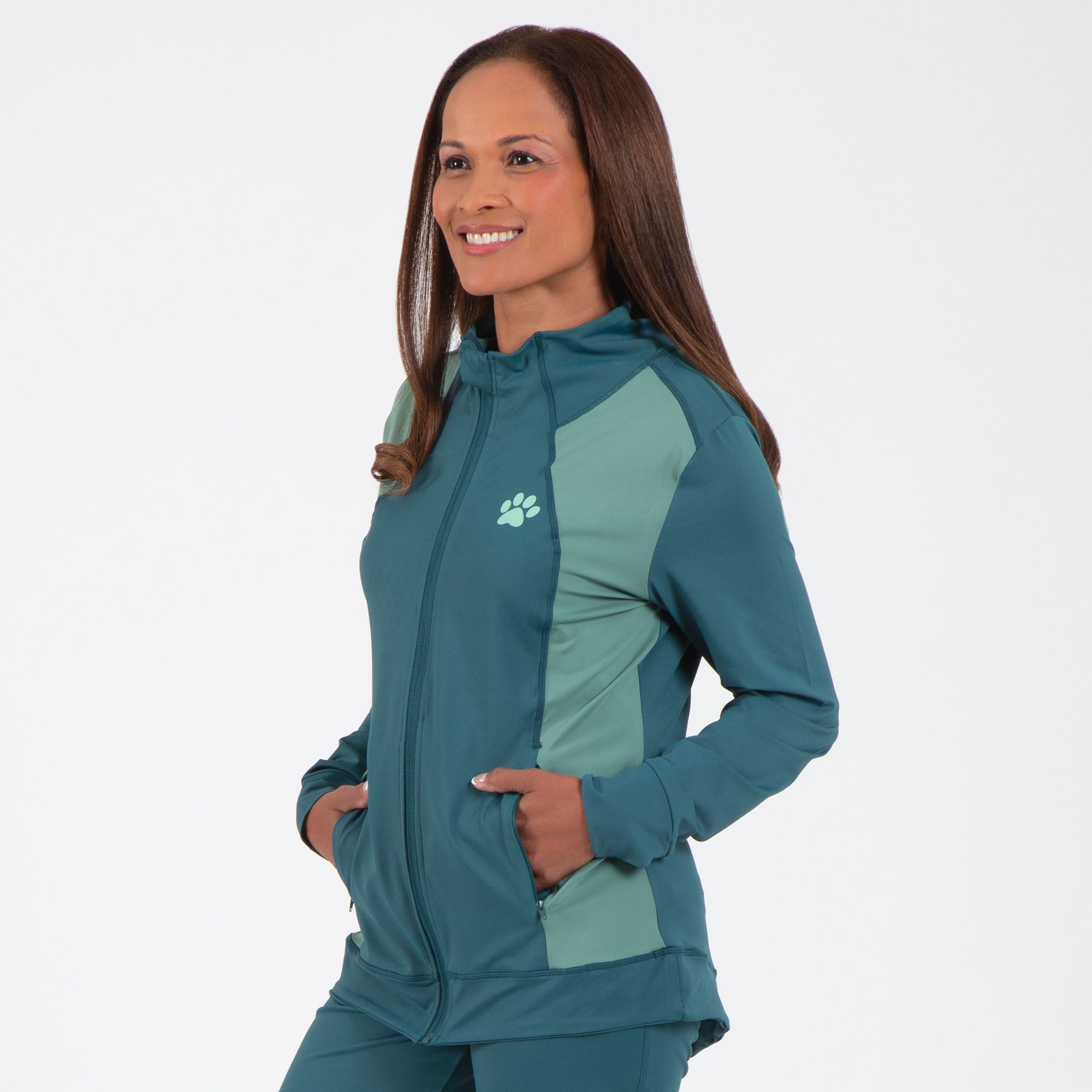 Yoga Paw Print Cross Over Separates - Teal - Jacket - 1X