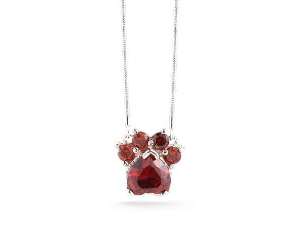 Paw Print Birthstone Pendant Necklace - January