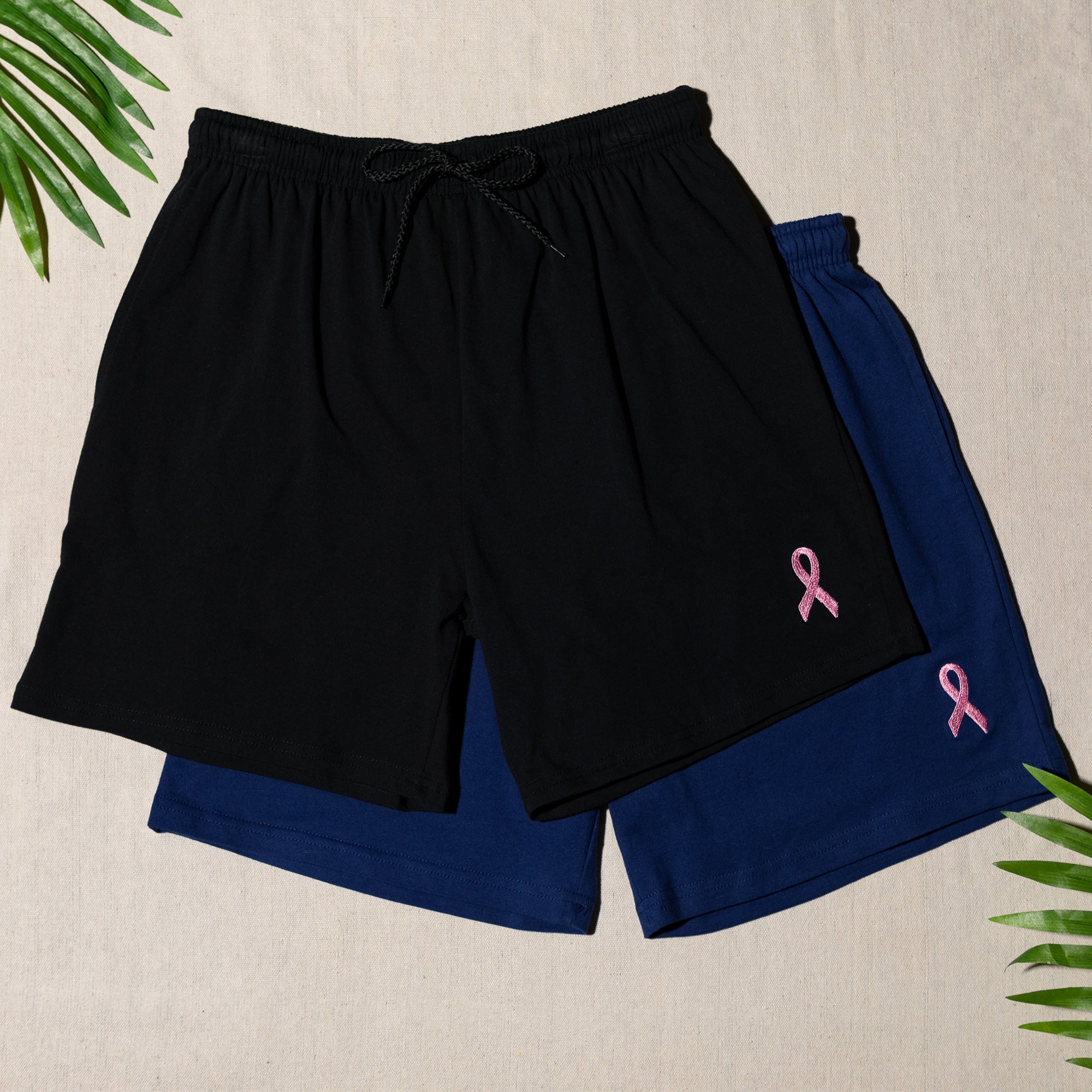 Pink Ribbon Casual Shorts For Women , Breast Cancer Shorts - Navy - XL