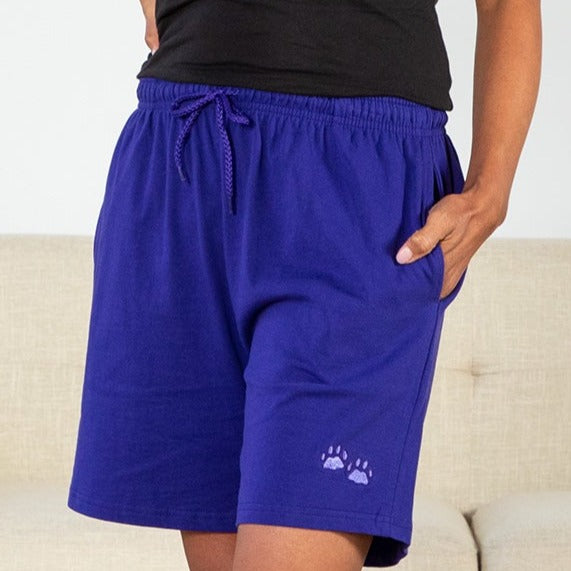 Women's Paw Print Drawstring Shorts , 100% Cotton - Indigo - M