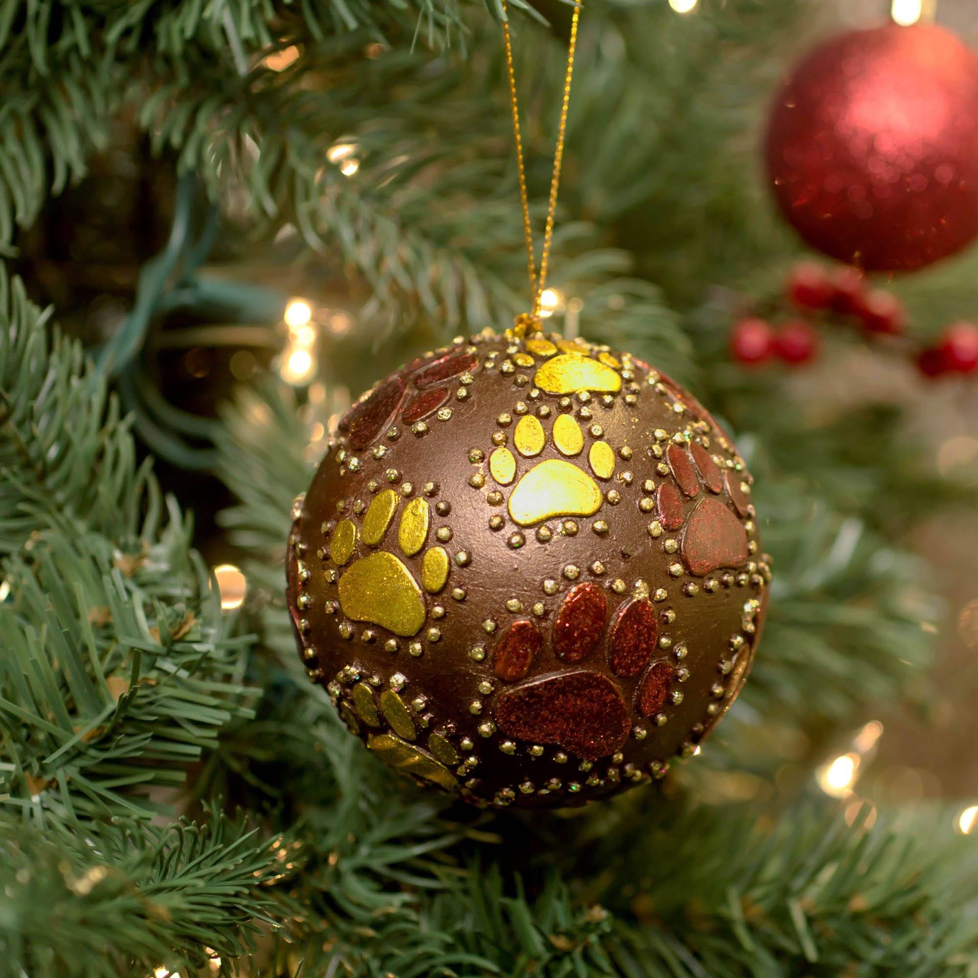 Beaded Paw Print Ball Ornament - Chocolate