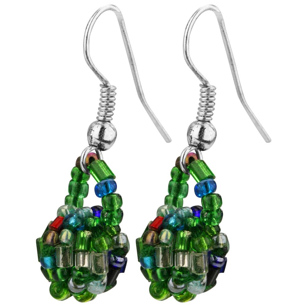 Nepali Bead Ball Earrings - Green
