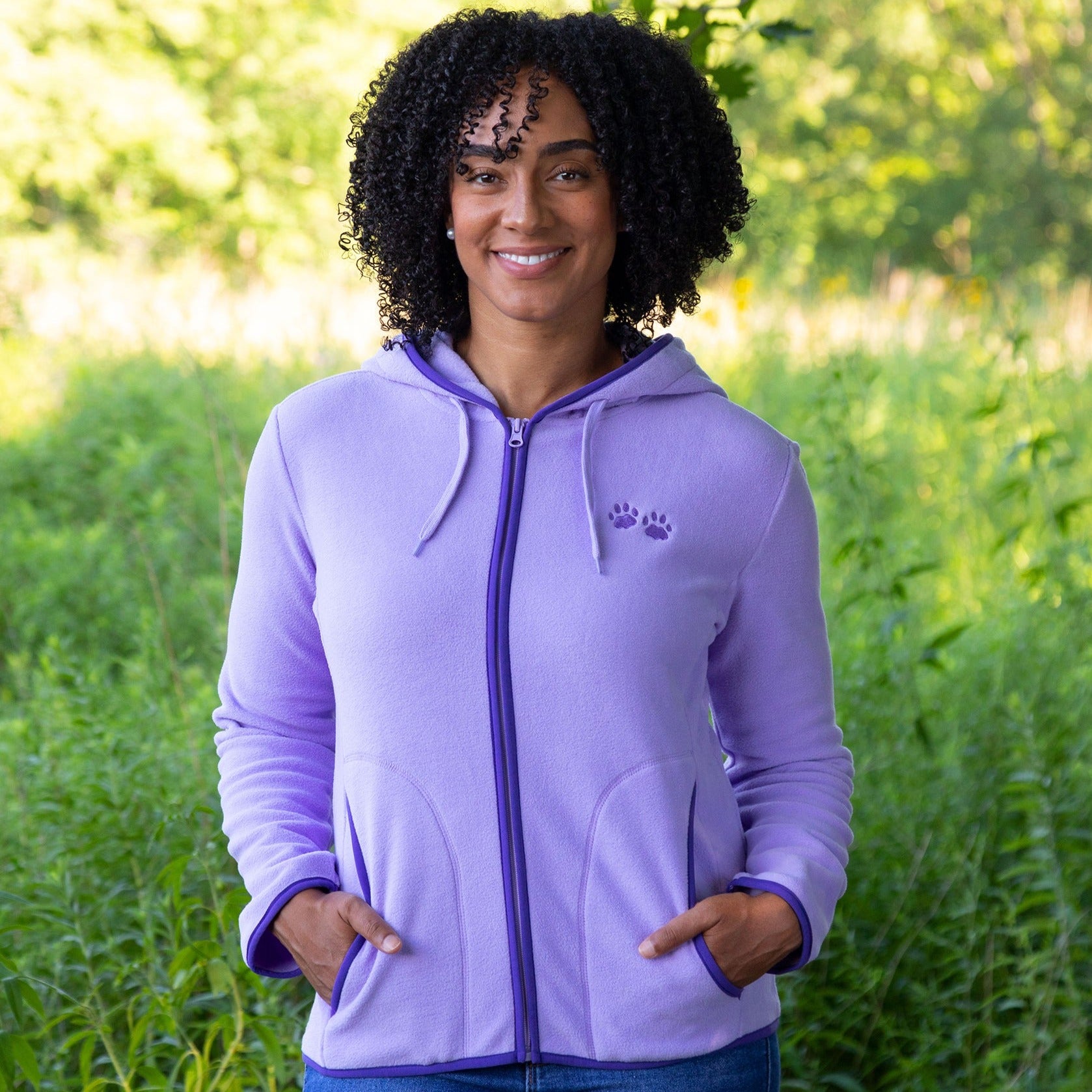 Women's Purple Paw Fleece Jacket With Hood - Lavender - 3X