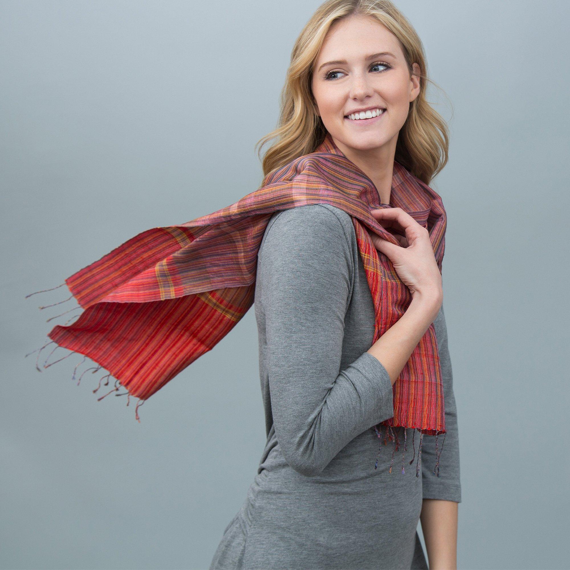 Royal Weave Silk Scarf - Red