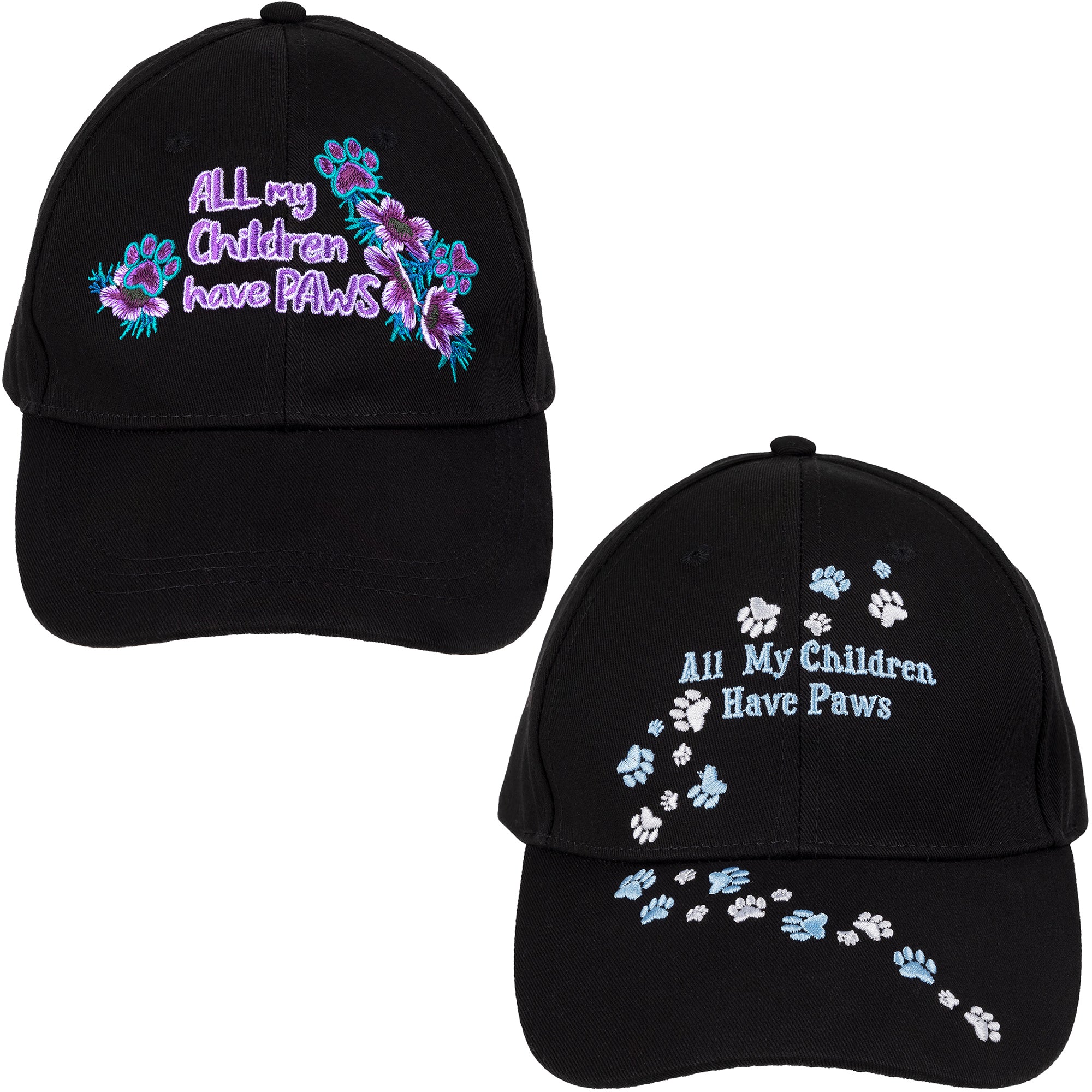All My Children Have Paws Embroidered Baseball Hat - Blue & White