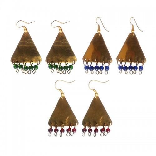 Tribal Brass And Bead Earrings - Red
