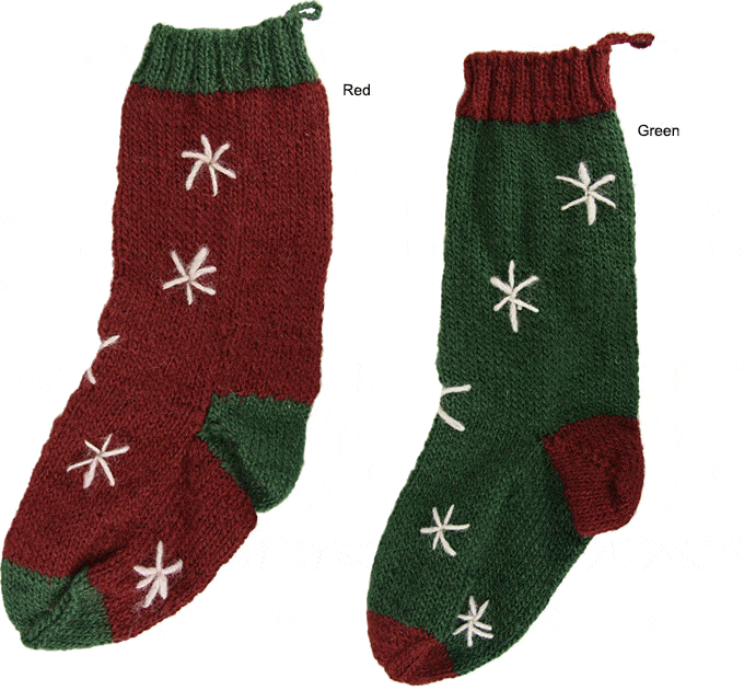 Wool Snowflake Stocking - Green