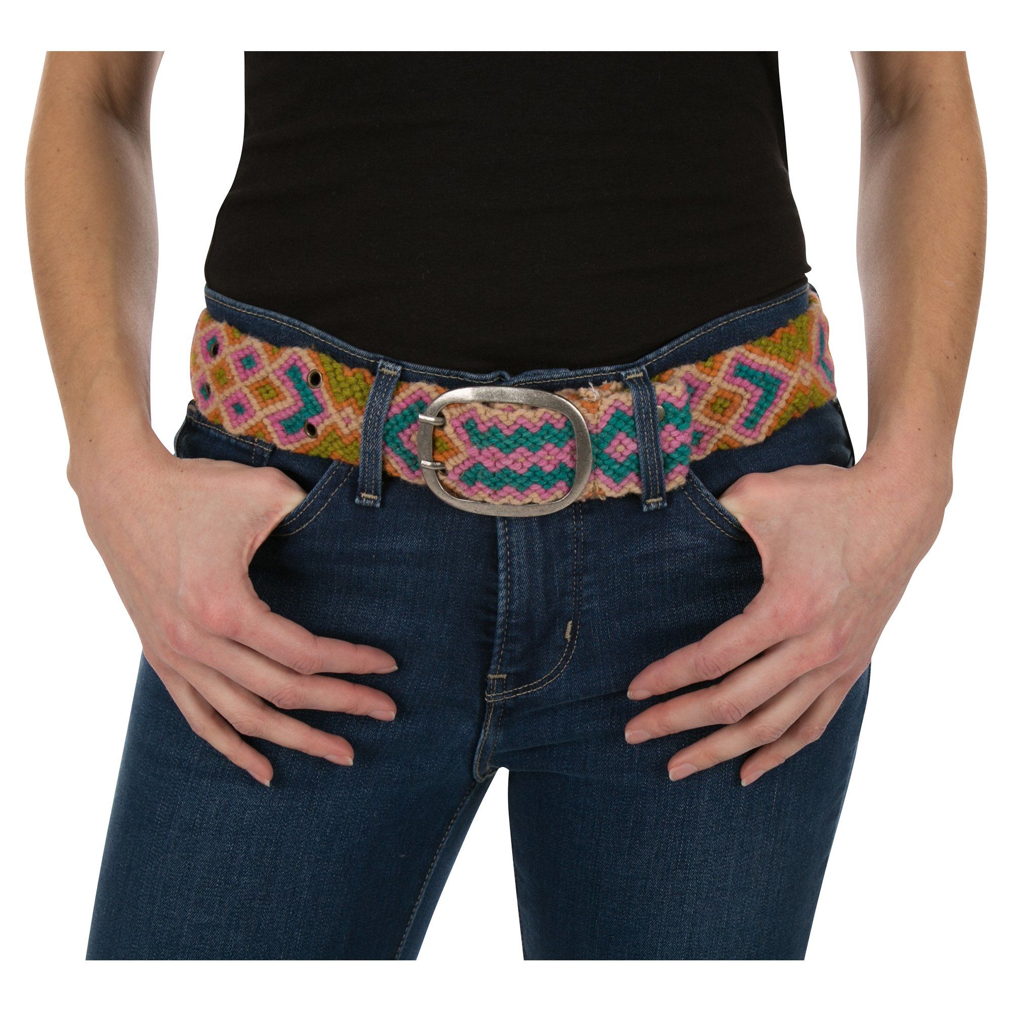 Geometric Knotted Wool Belt - Bright - L