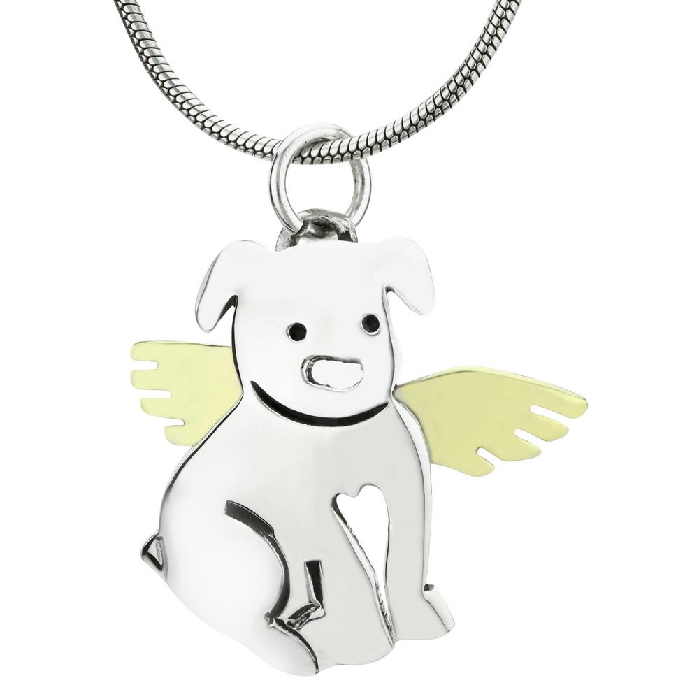 Angel Dog Brass & Sterling Necklace - With Snake Chain
