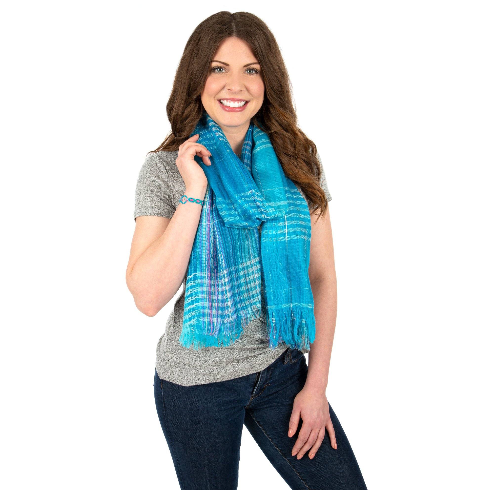 Dreaming Colors Hand-Loomed Scarf & Bracelet Set - Turquoise