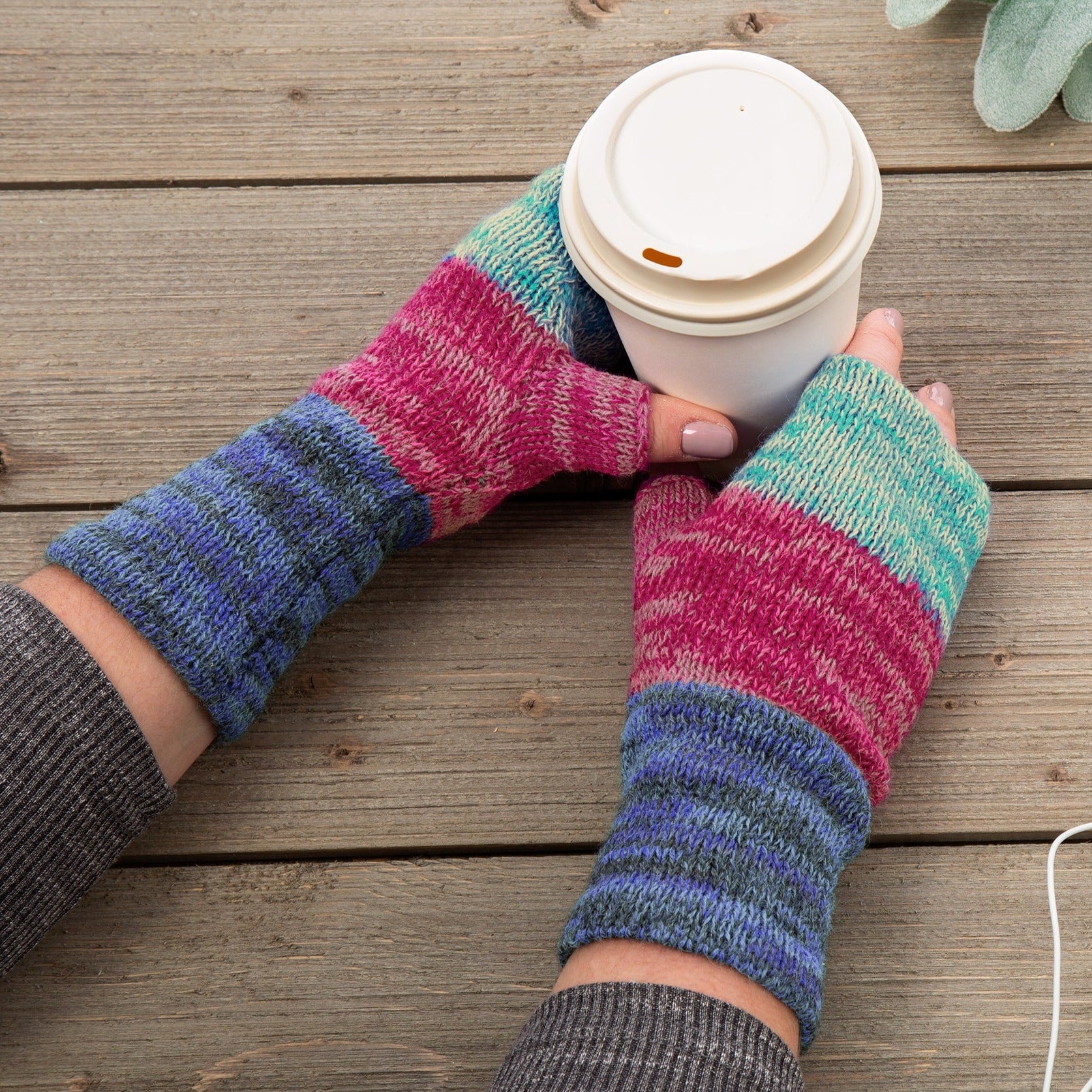 Handmade 100% Alpaca Fingerless Mittens - Rainbow Pastel