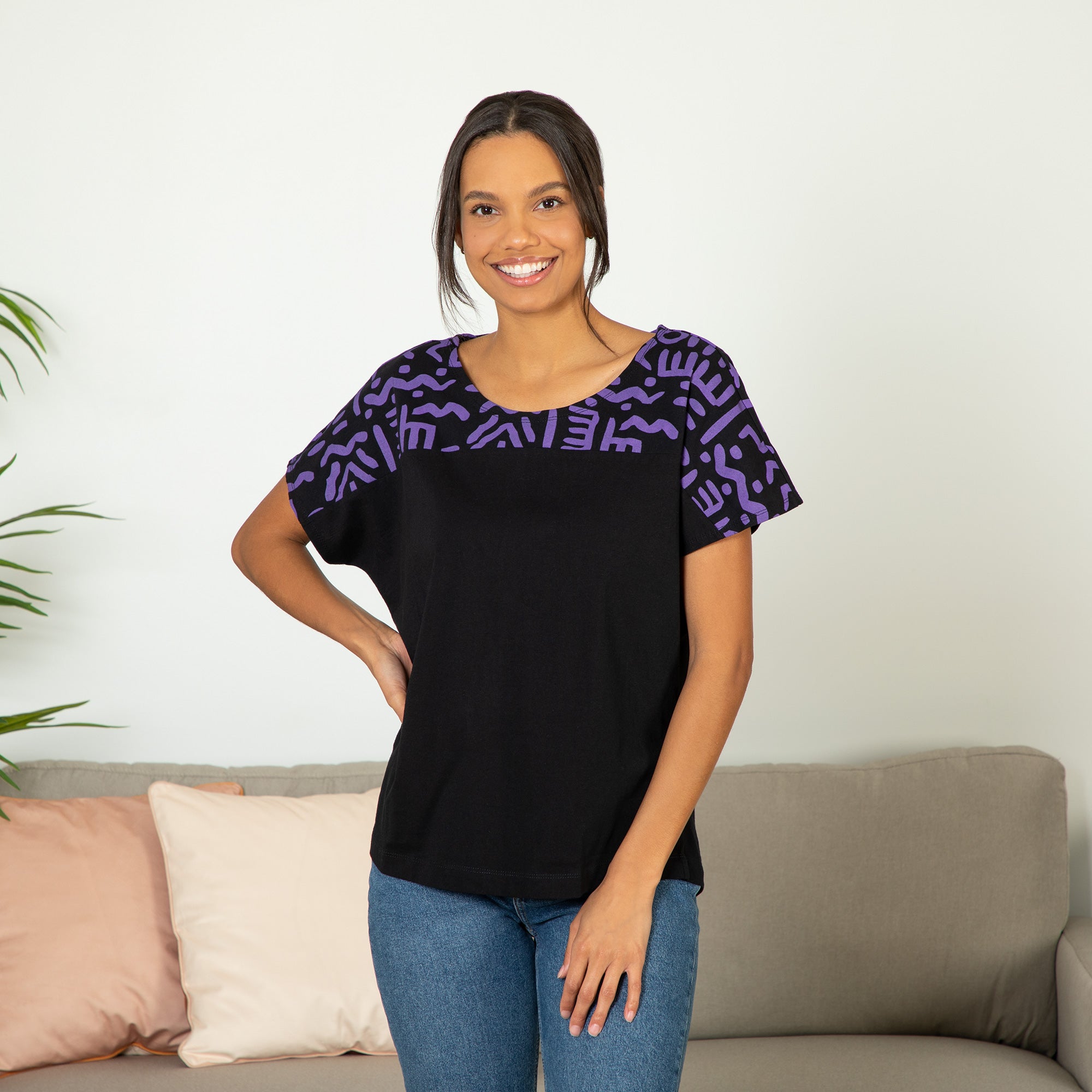 Textile Traditions Printed Plum Top - M
