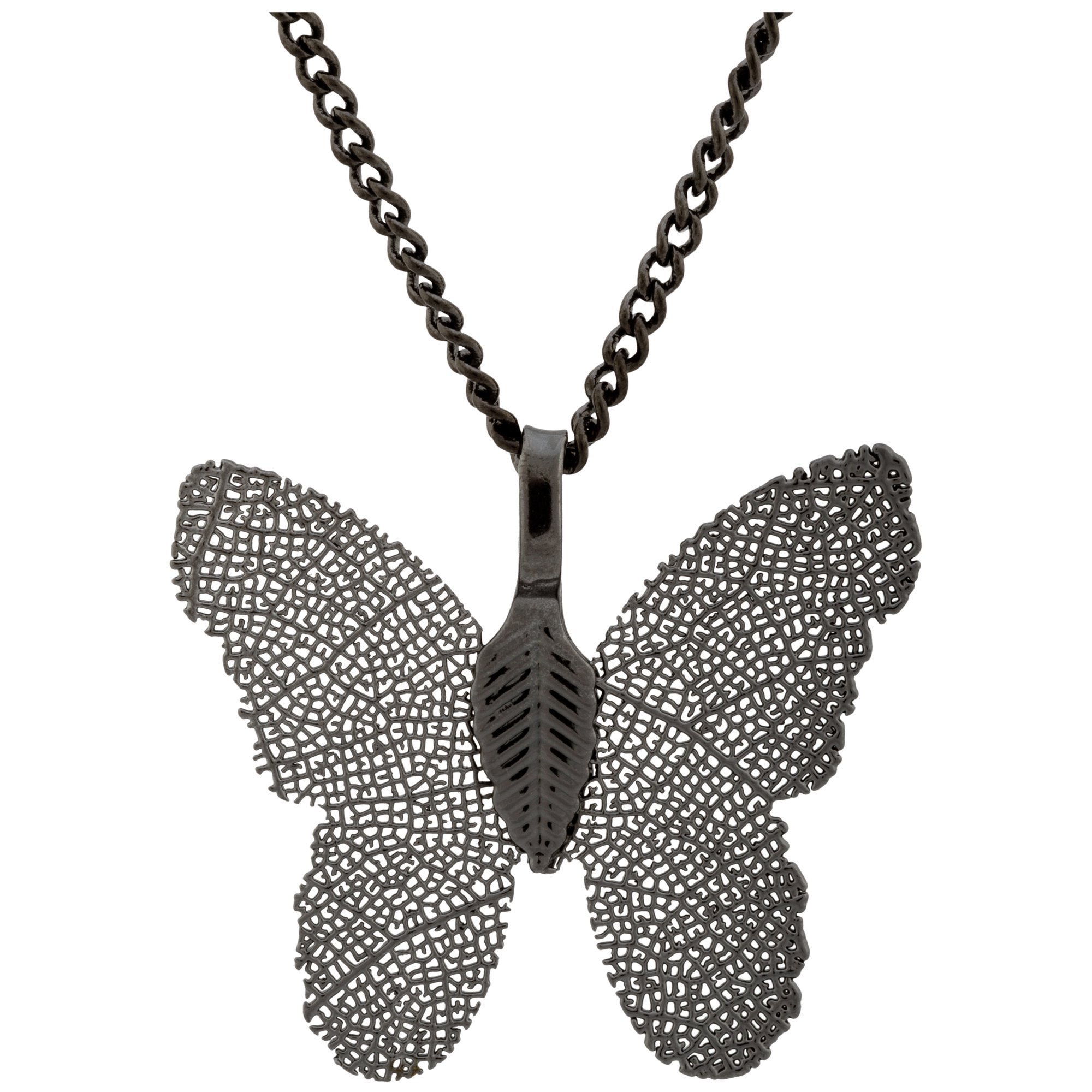 Lustrous Leaf Butterfly Necklace - Black