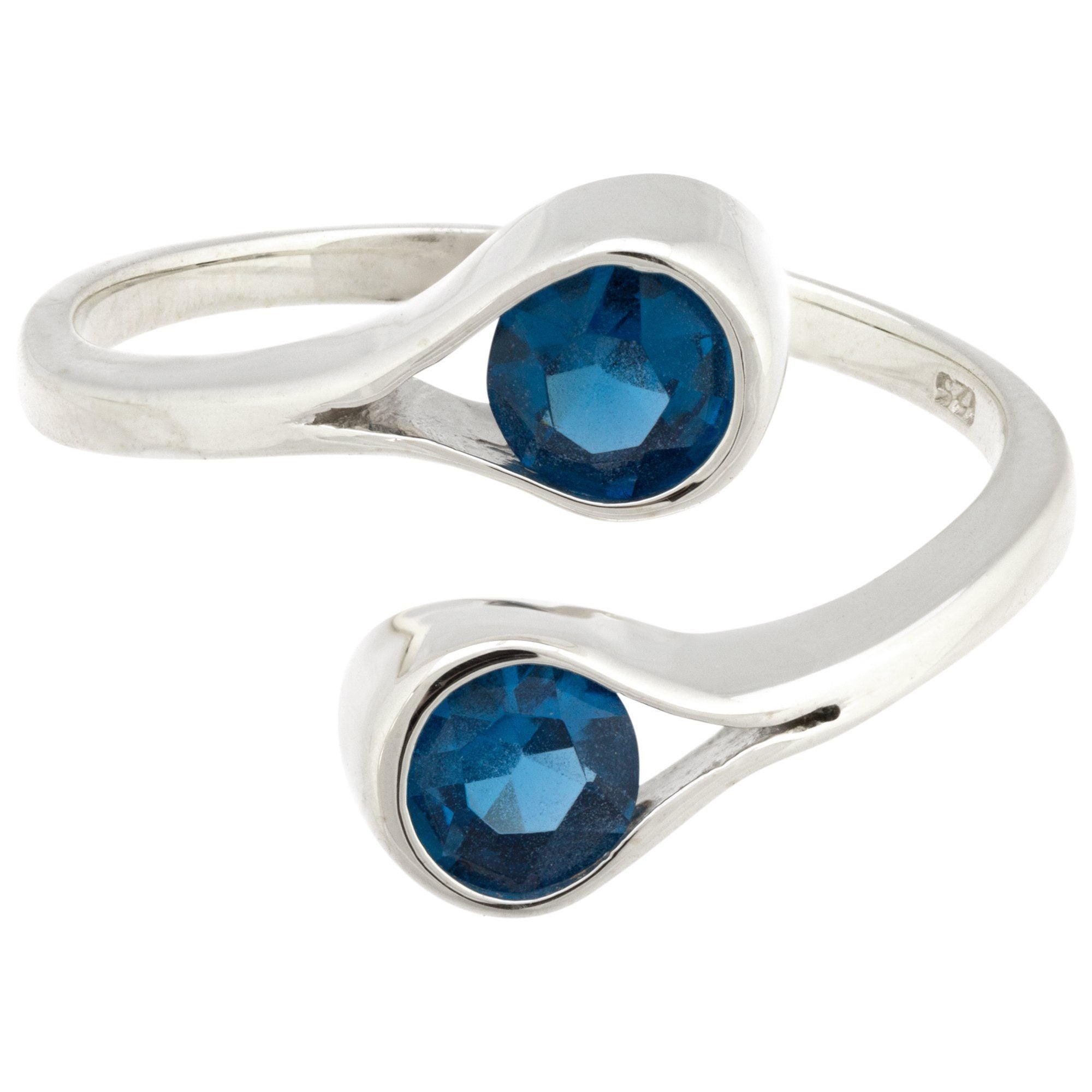 Double Drop Sterling & Gemstone Wrap Ring - Blue Topaz - 7