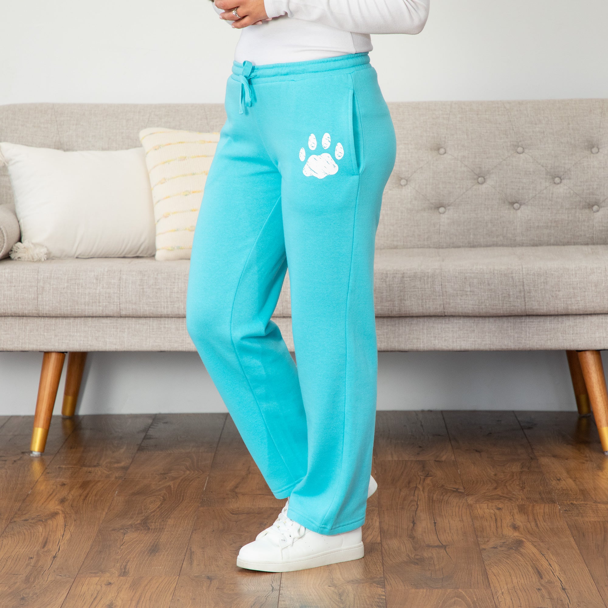 Animal Lovers Women's Sweatpants , Paw Print Sweatpants - Turquoise - 3X
