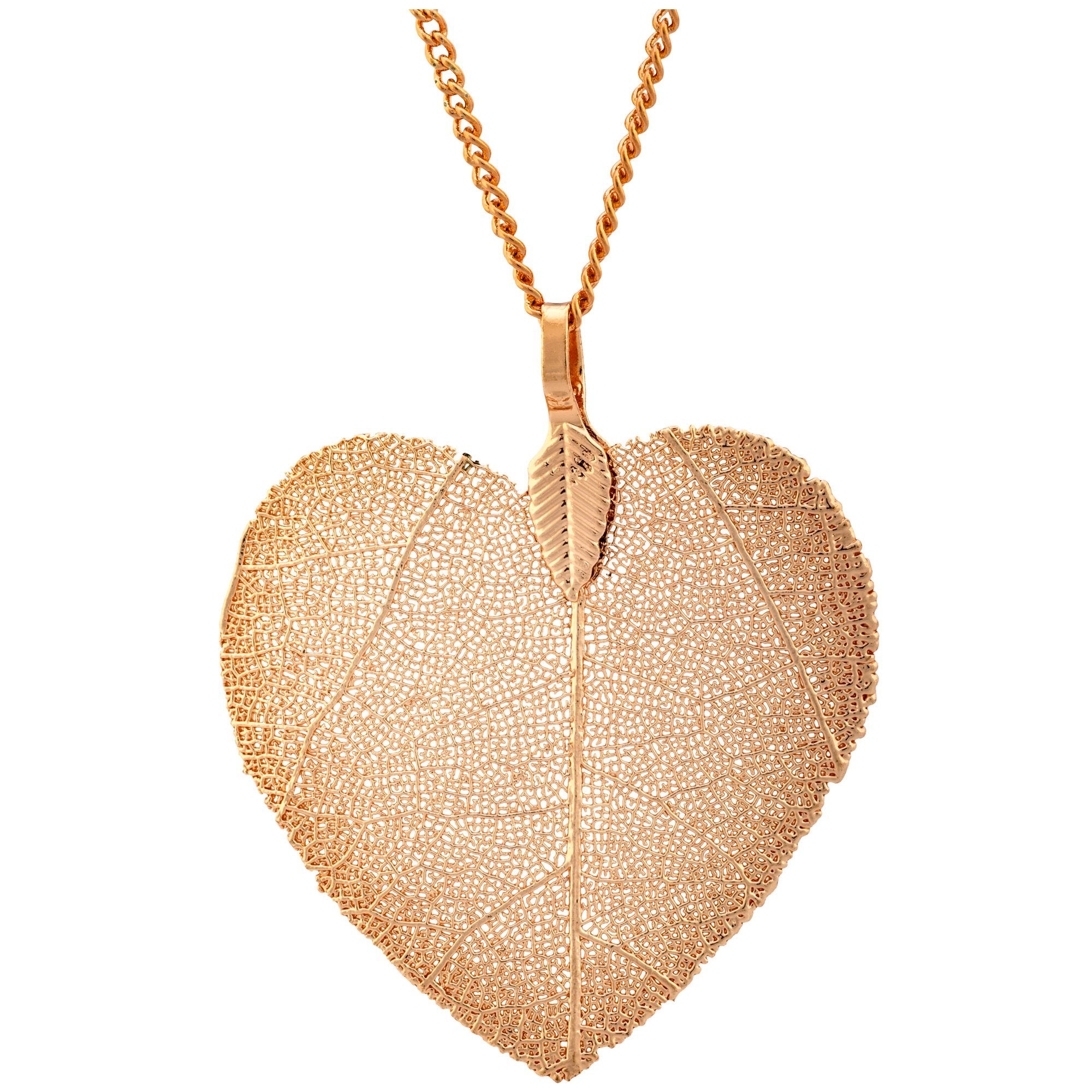 Lustrous Leaf Heart Necklace - Rose Gold-tone