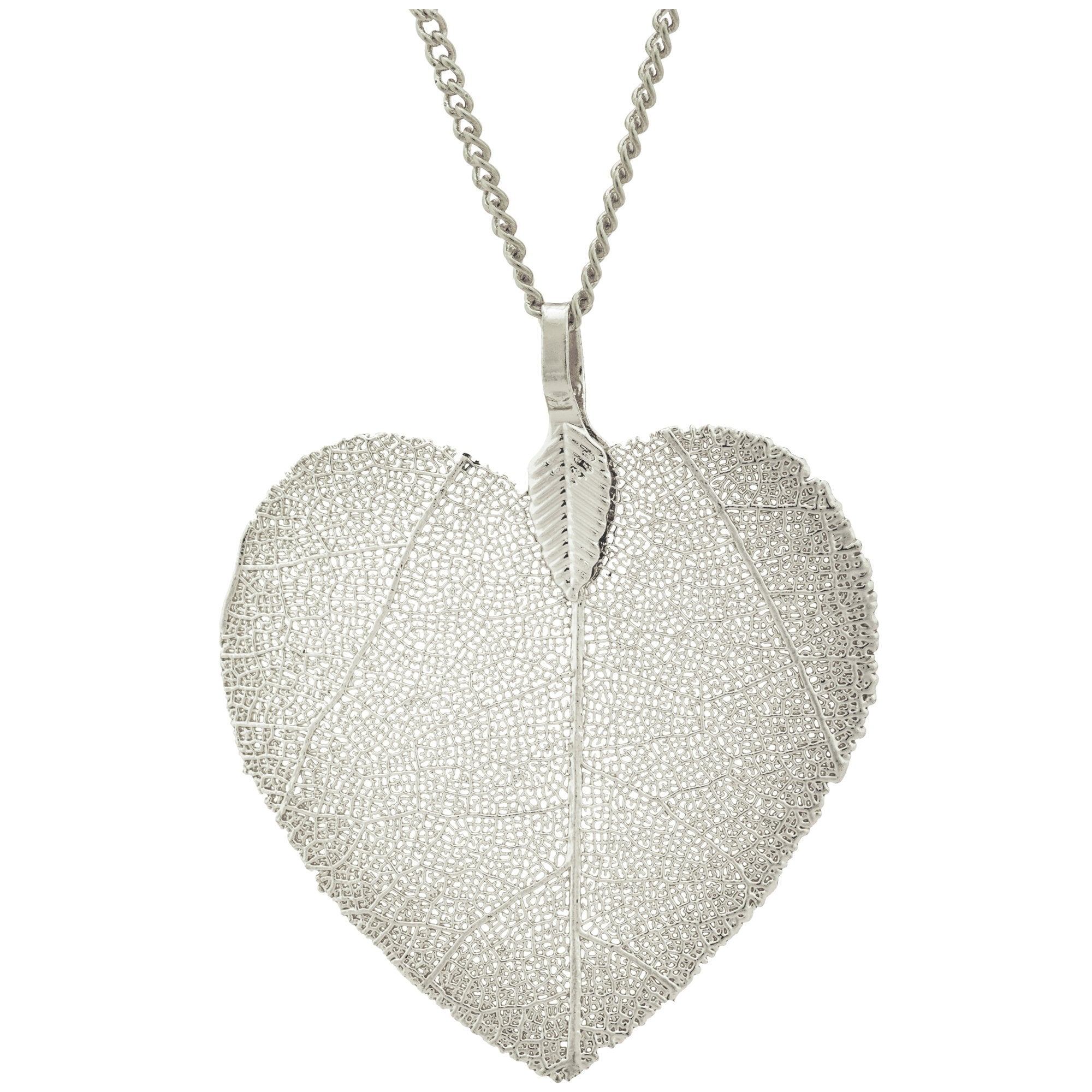 Lustrous Leaf Heart Necklace - Silver-tone