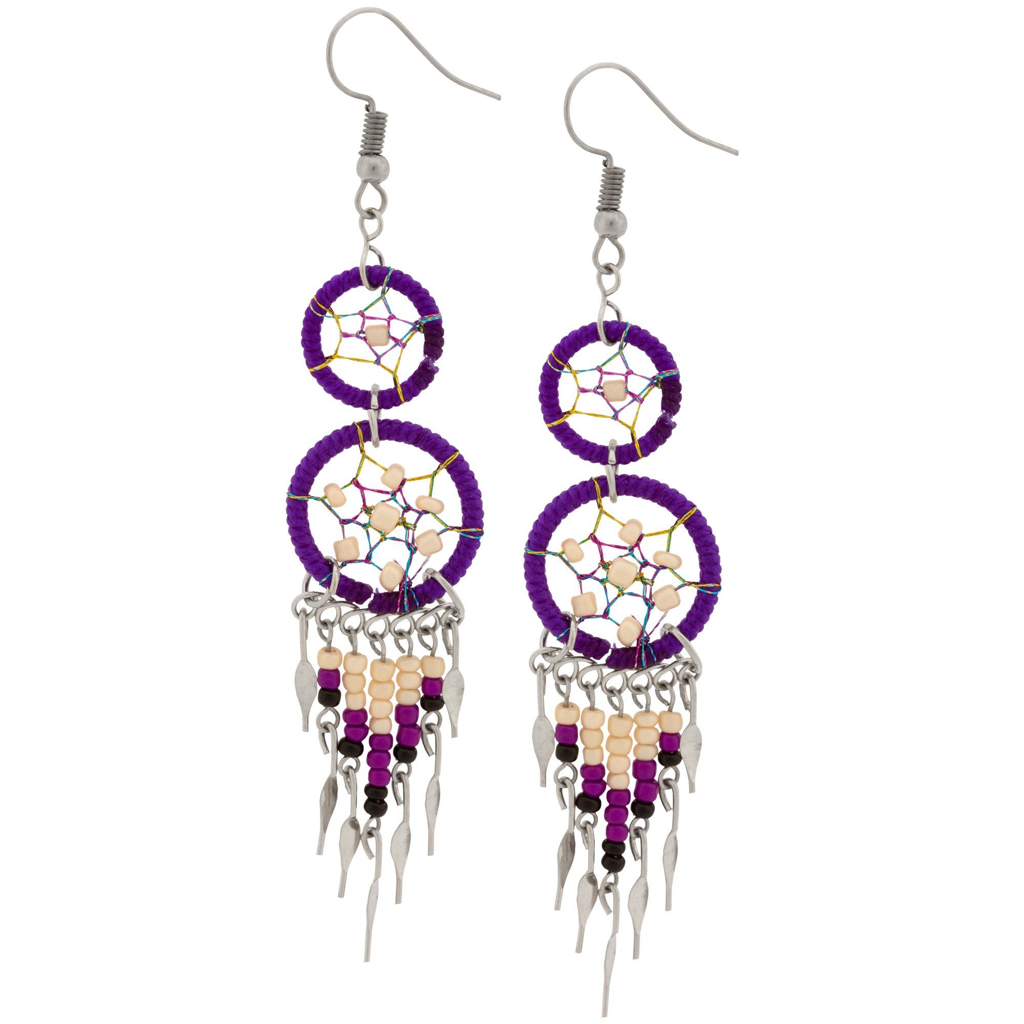 Double Dreamcatcher Dazzling Earrings - Purple