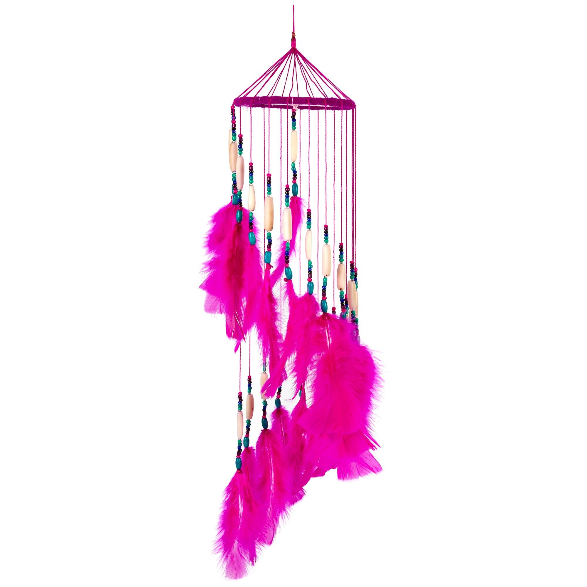 Handmade Threaded Dreamcatcher Wind Chime - Pink - M