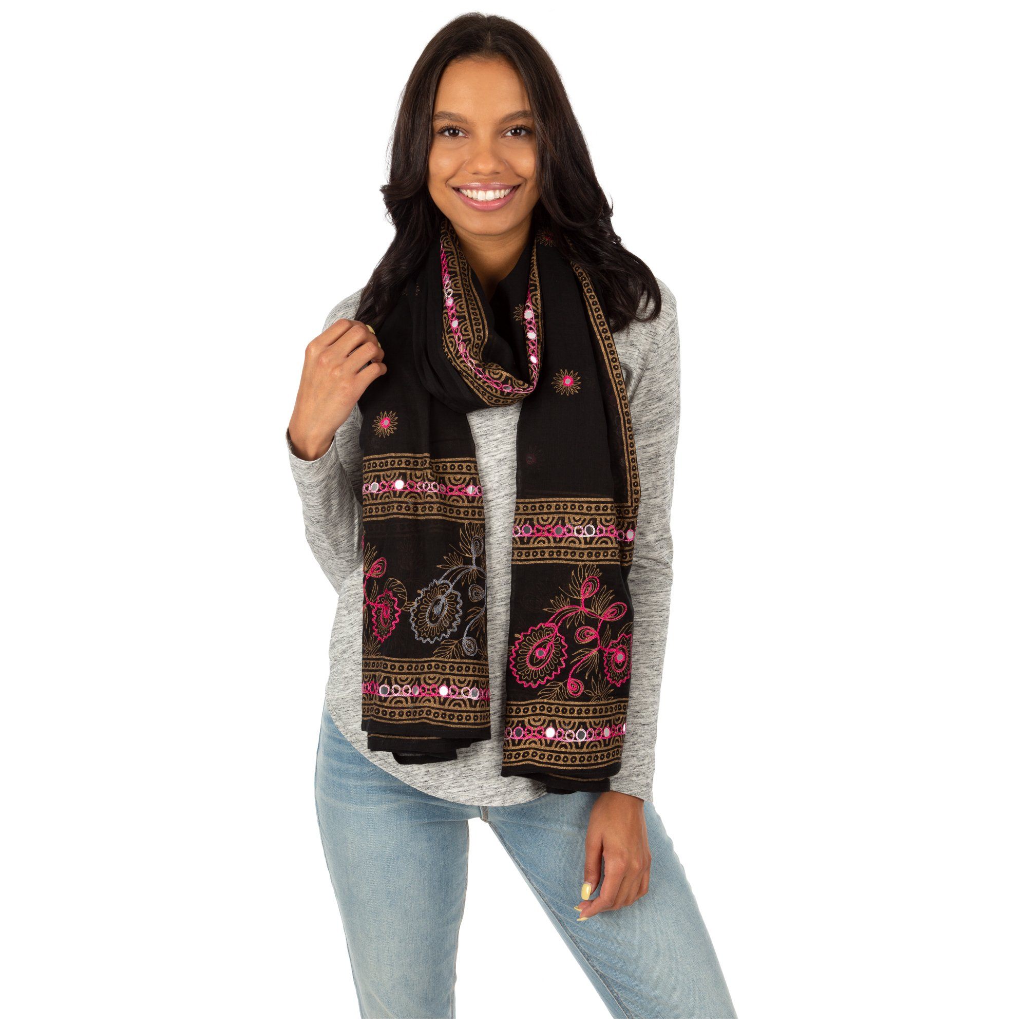 Mirrored Garden Indian Wrap Scarf - Black