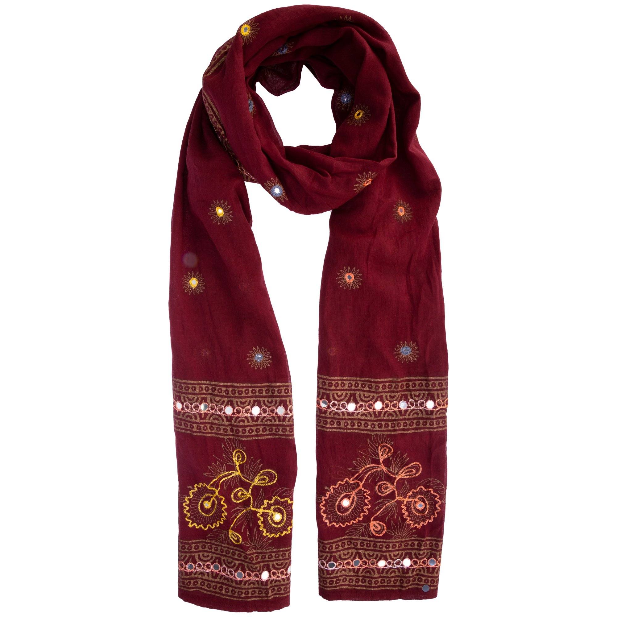 Mirrored Garden Indian Wrap Scarf - Burgundy