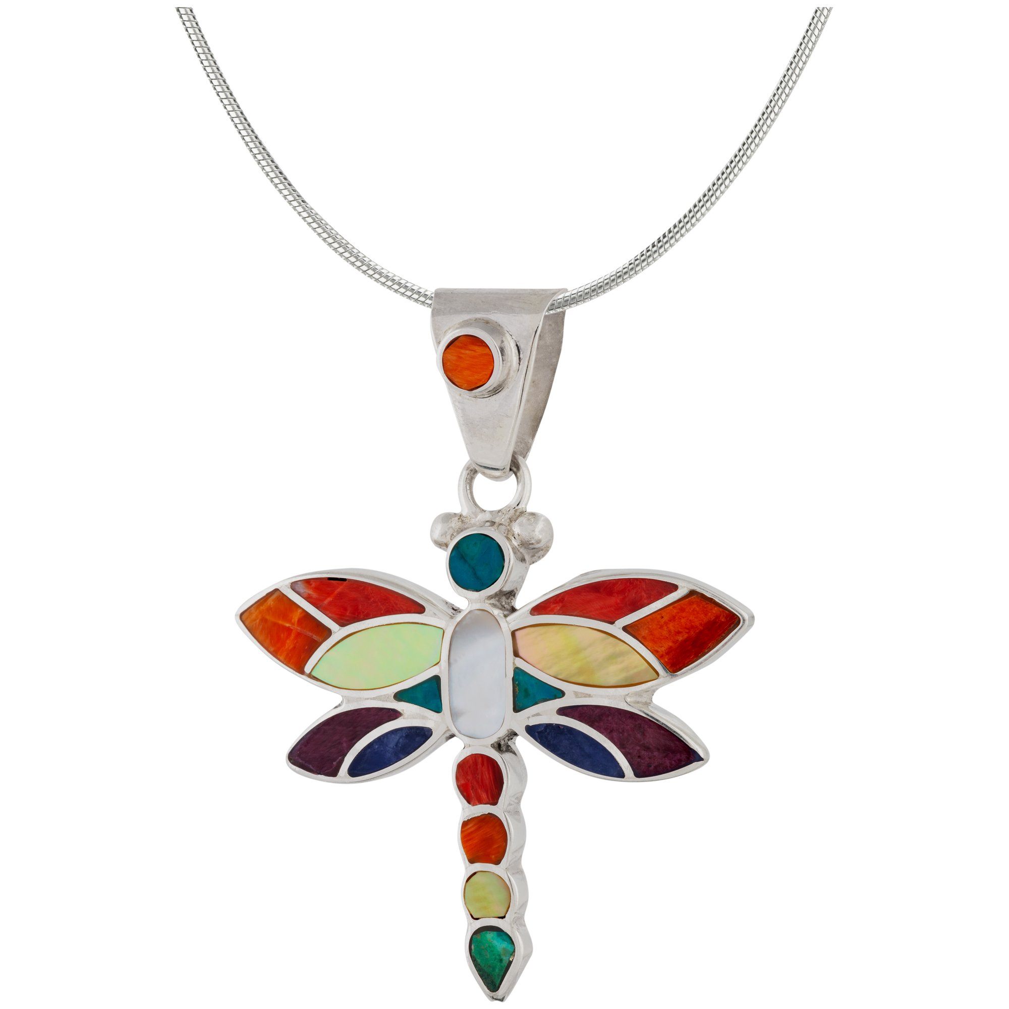 Earth's Splendor Gemstone & Sterling Necklace - Dragonfly - With Snake Chain