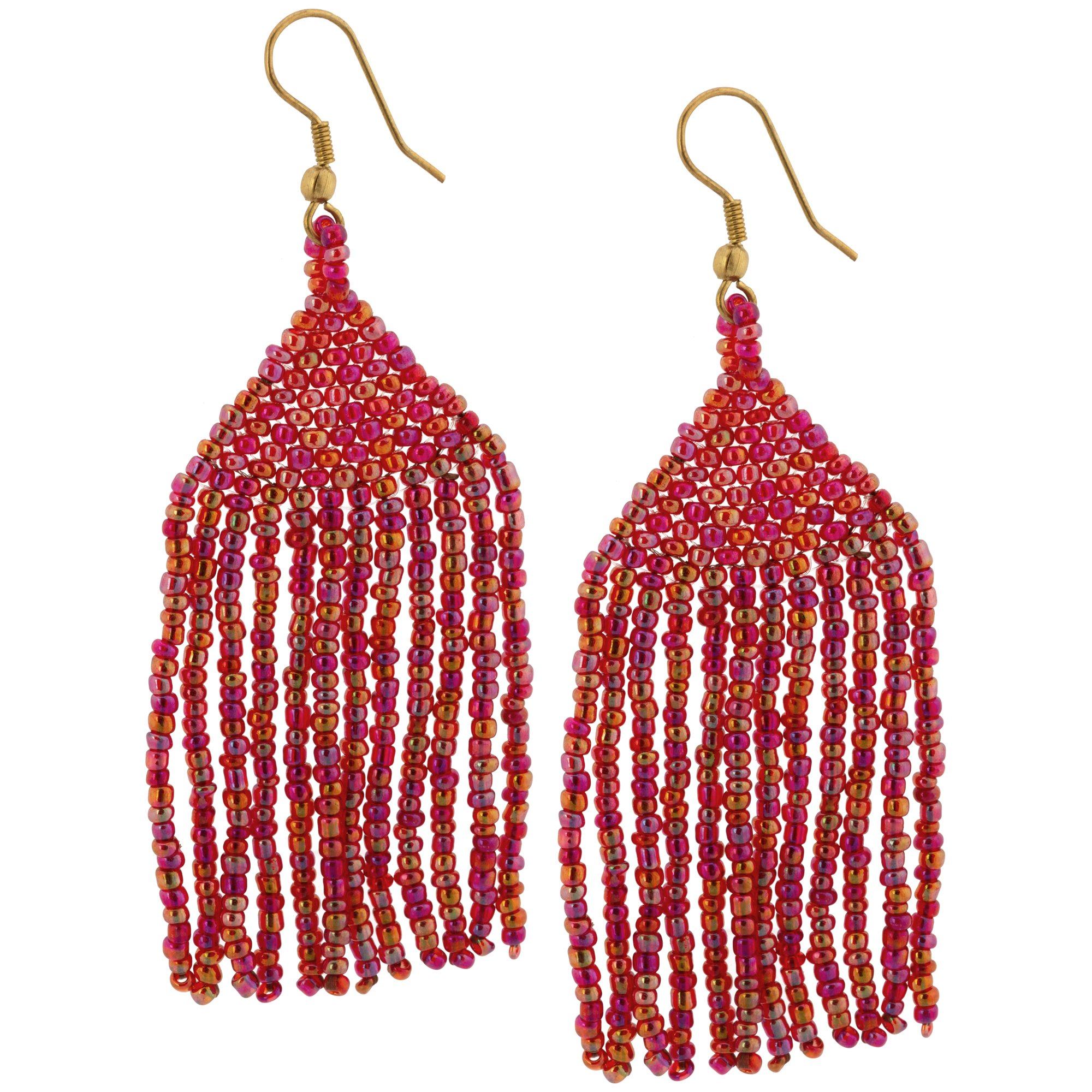 Brilliant Fringe Beaded Earrings - Pink