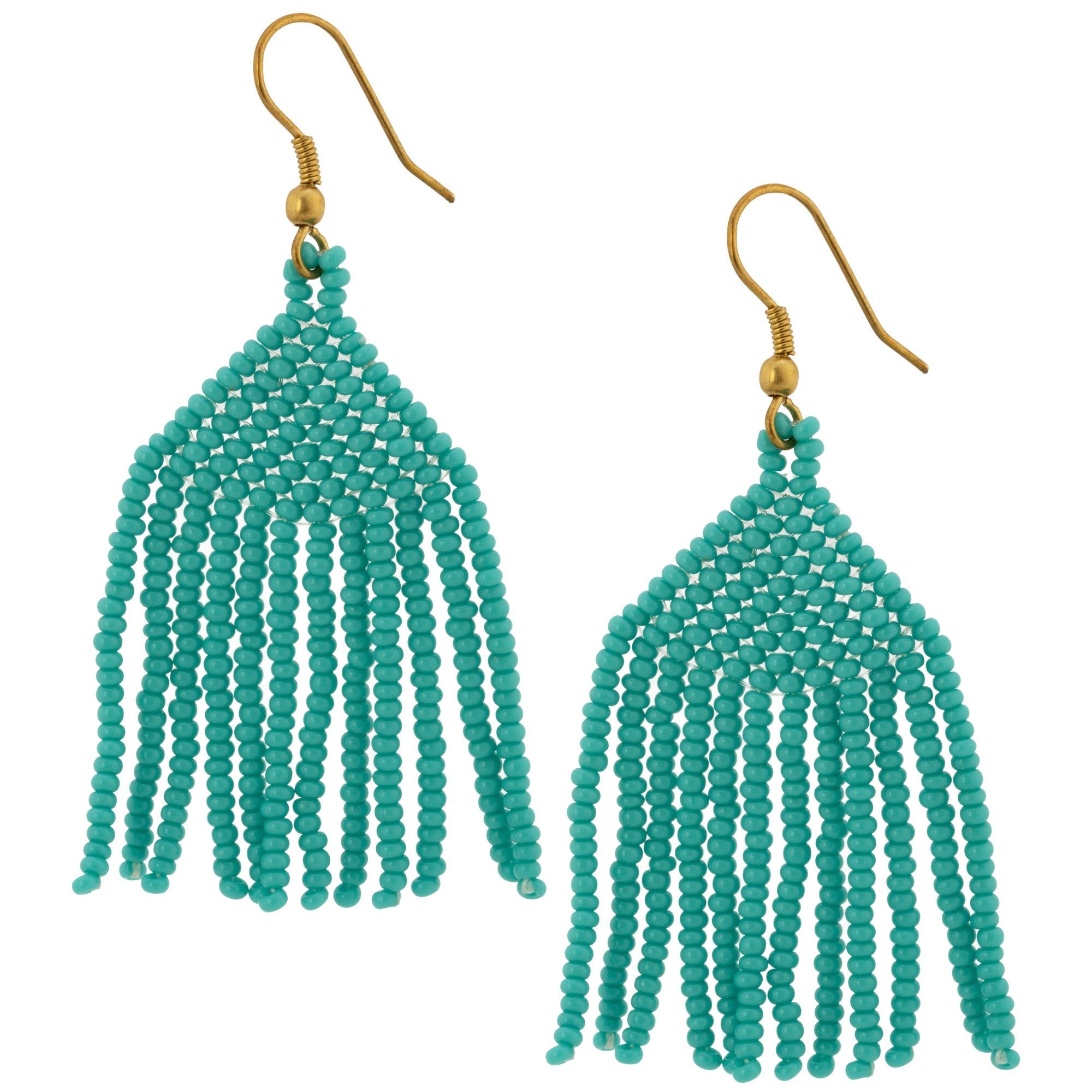 Brilliant Fringe Beaded Earrings - Turquoise