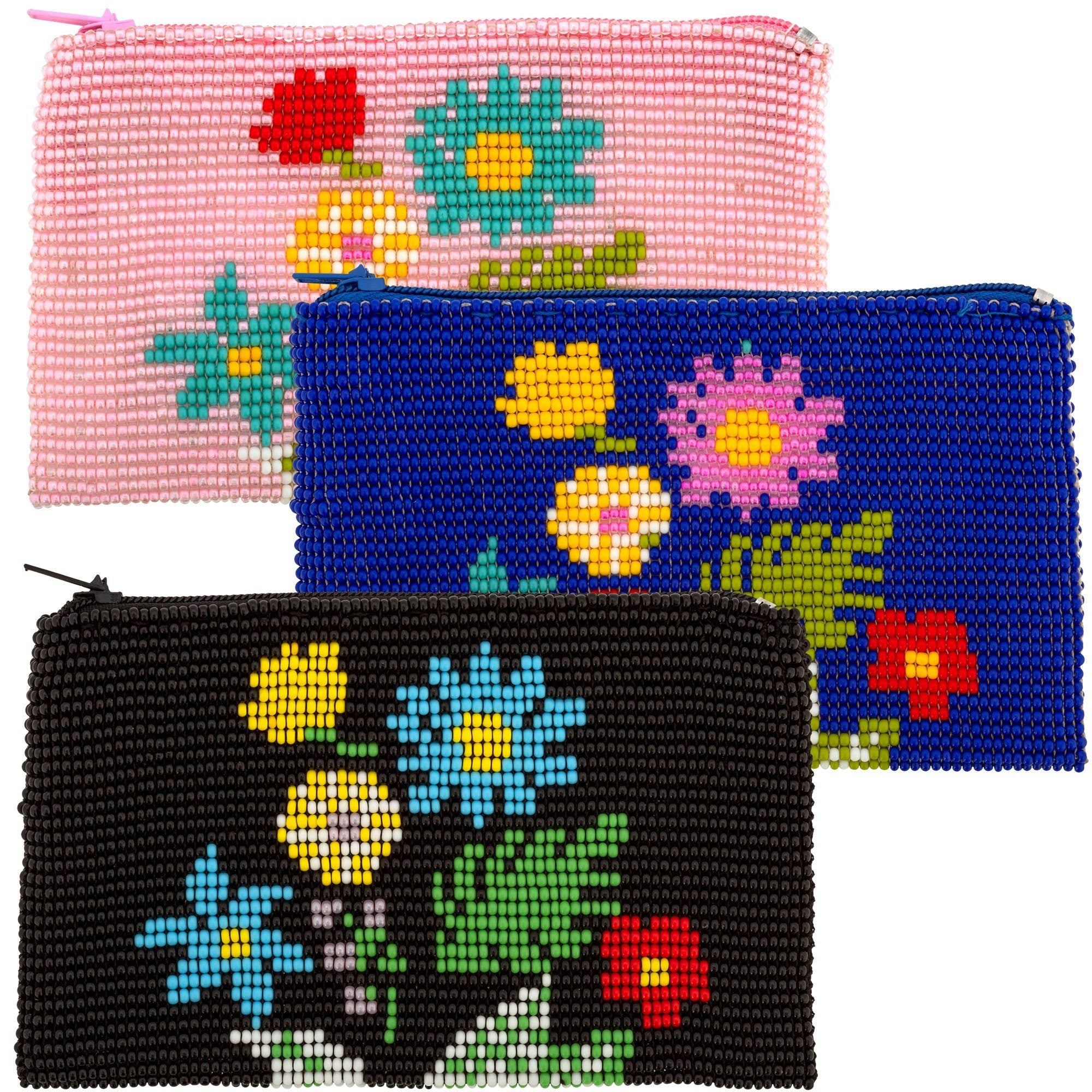 Wildflower Beaded Coin Purse - Pink