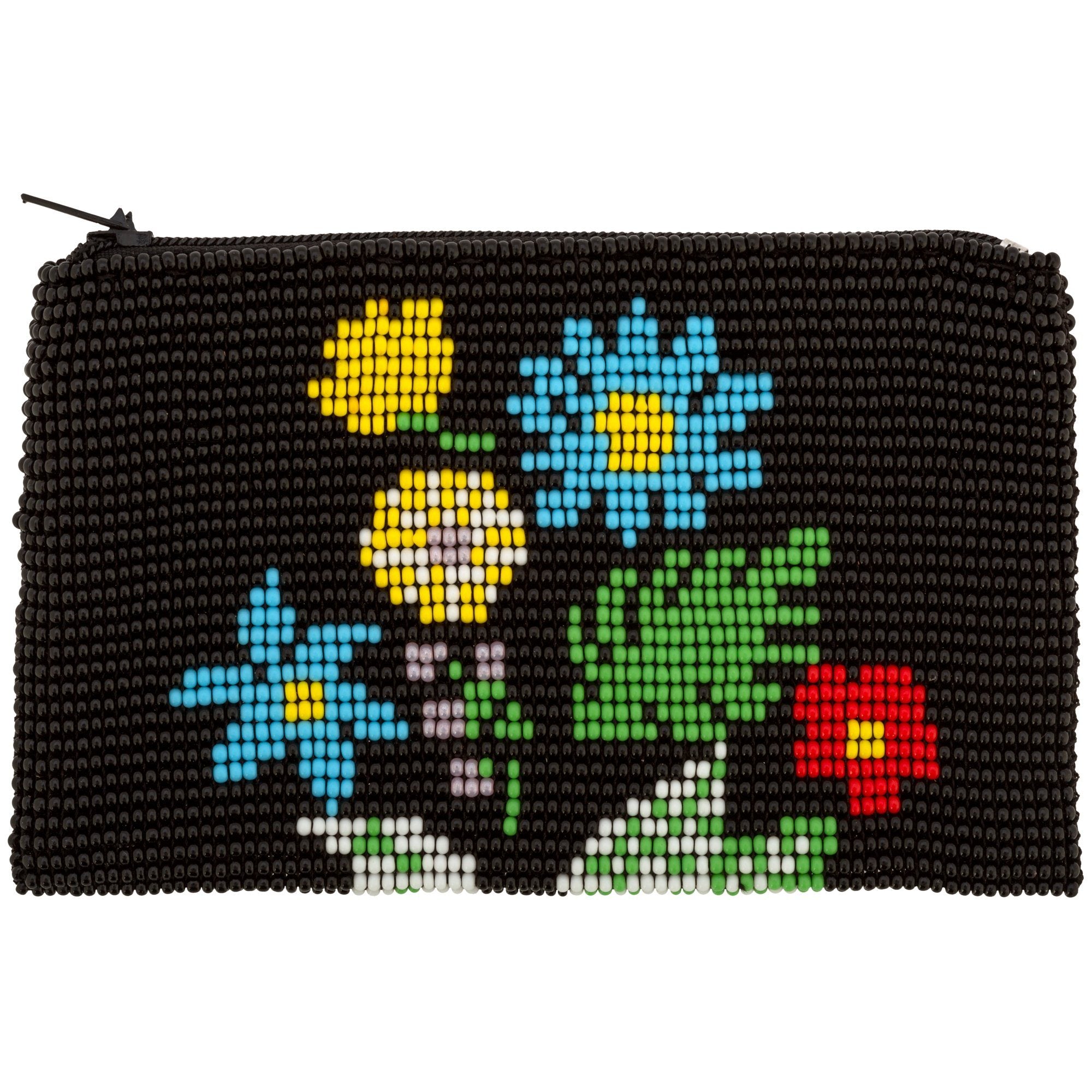 Wildflower Beaded Coin Purse - Black