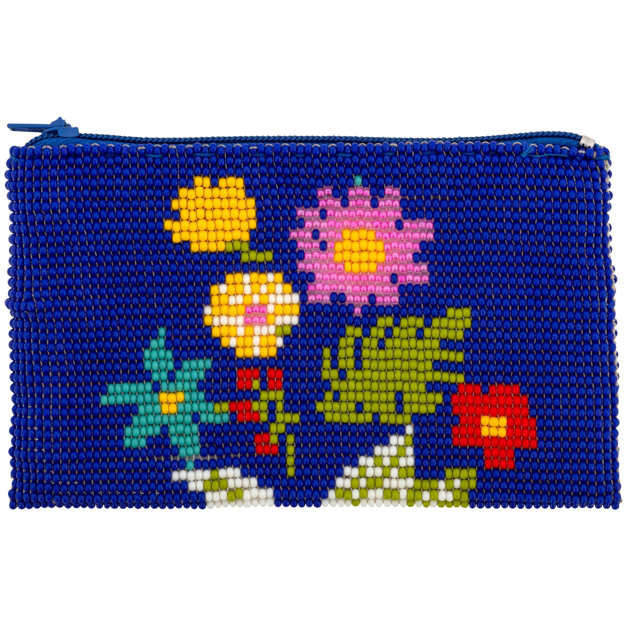 Wildflower Beaded Coin Purse - Blue