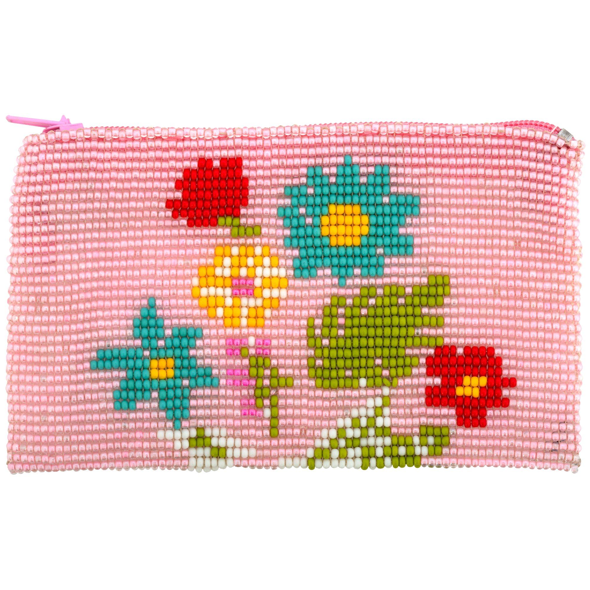 Wildflower Beaded Coin Purse - Pink
