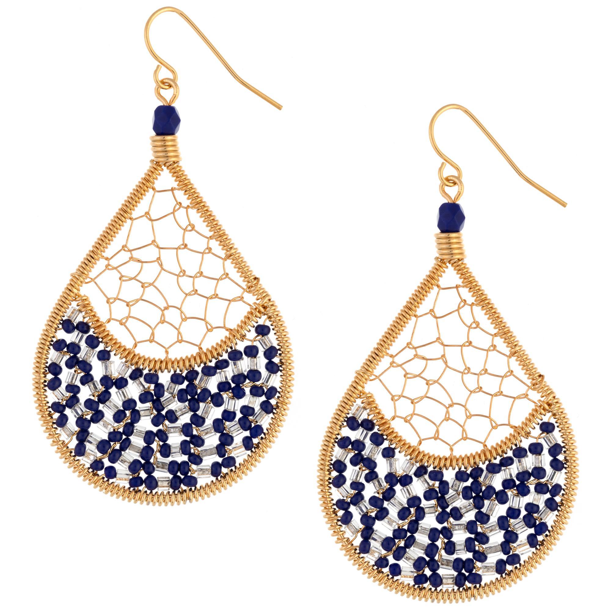 Threads & Beads Gold-Plated Earrings - Blue