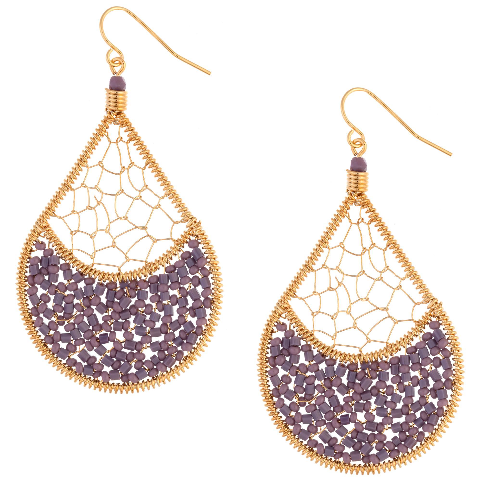 Threads & Beads Gold-Plated Earrings - Purple
