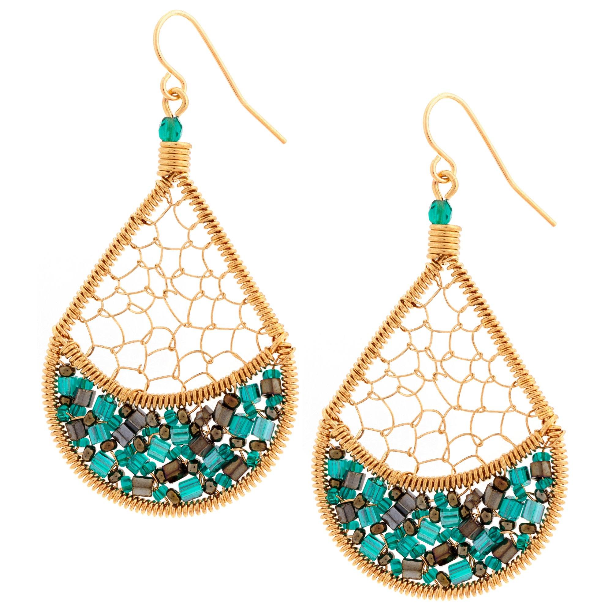 Threads & Beads Gold-Plated Earrings - Emerald