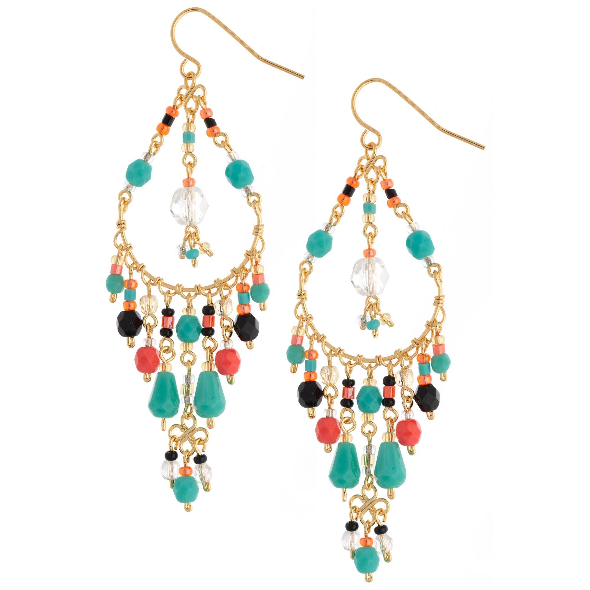 Dazzling Beaded Chandelier Earrings - Turquoise