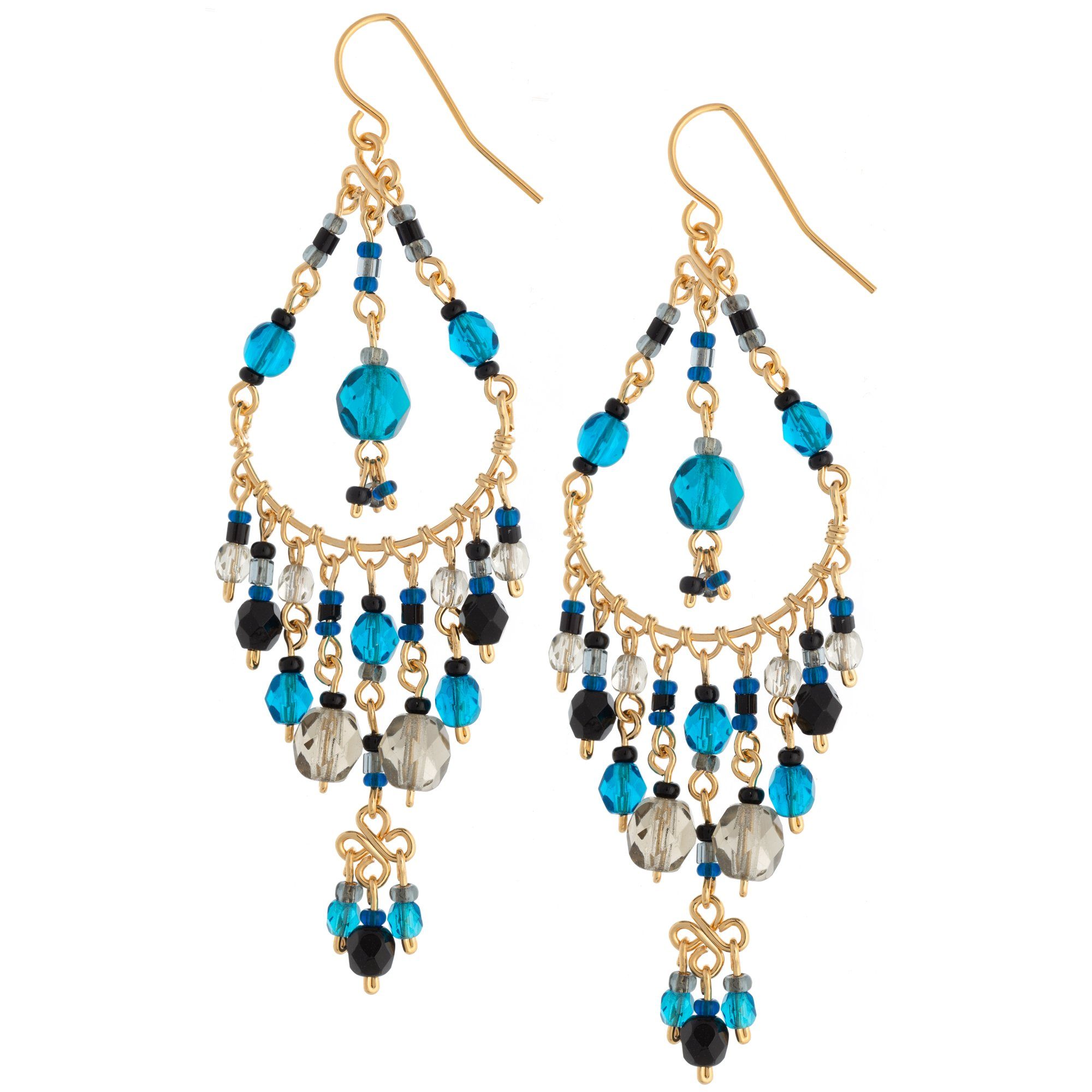 Dazzling Beaded Chandelier Earrings - Blue