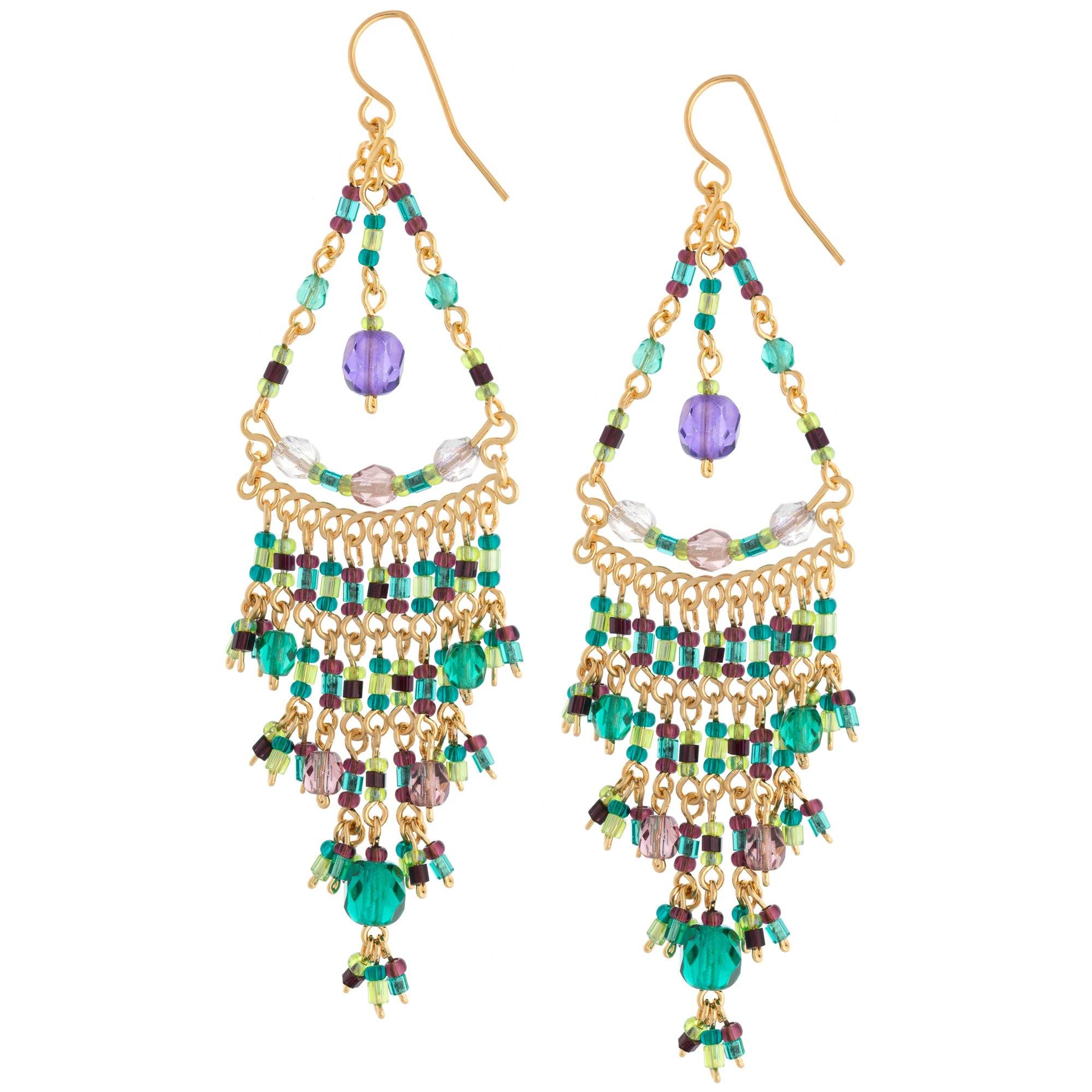 Dazzling Beaded Chandelier Earrings - Purple