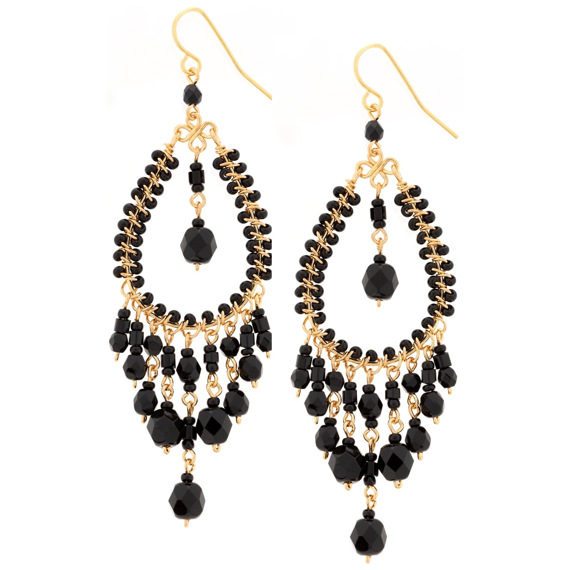 Dazzling Beaded Chandelier Earrings - Black