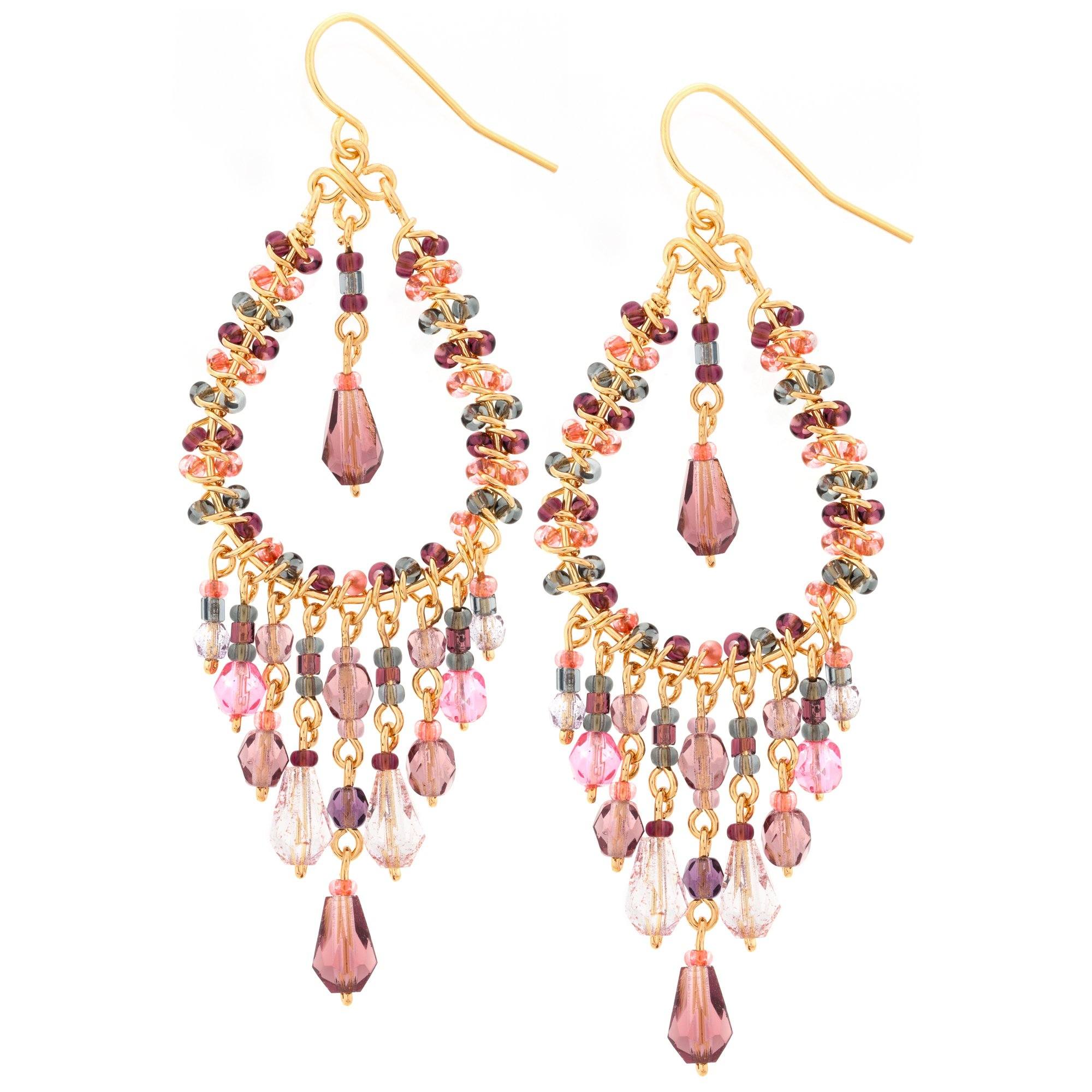 Dazzling Beaded Chandelier Earrings - Pink