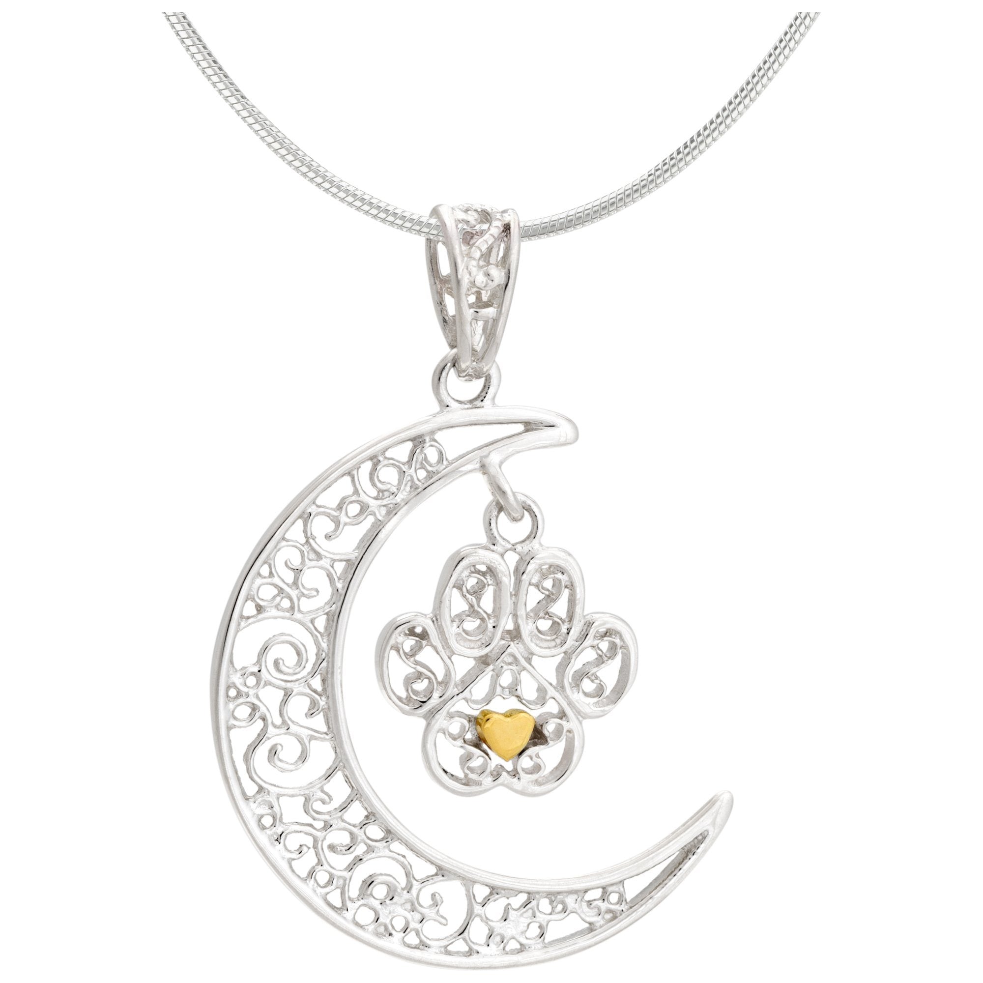 Filigree Moonlight Paw Sterling Necklace - With Sterling Cable Chain