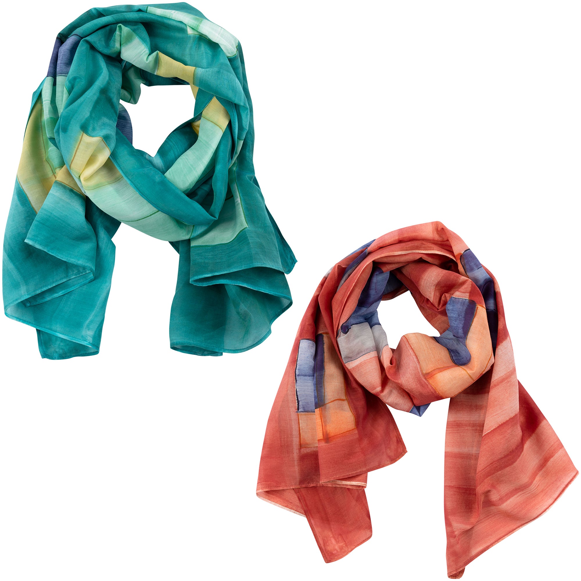 Hand Painted Foulard Scarf - Sunset Orange