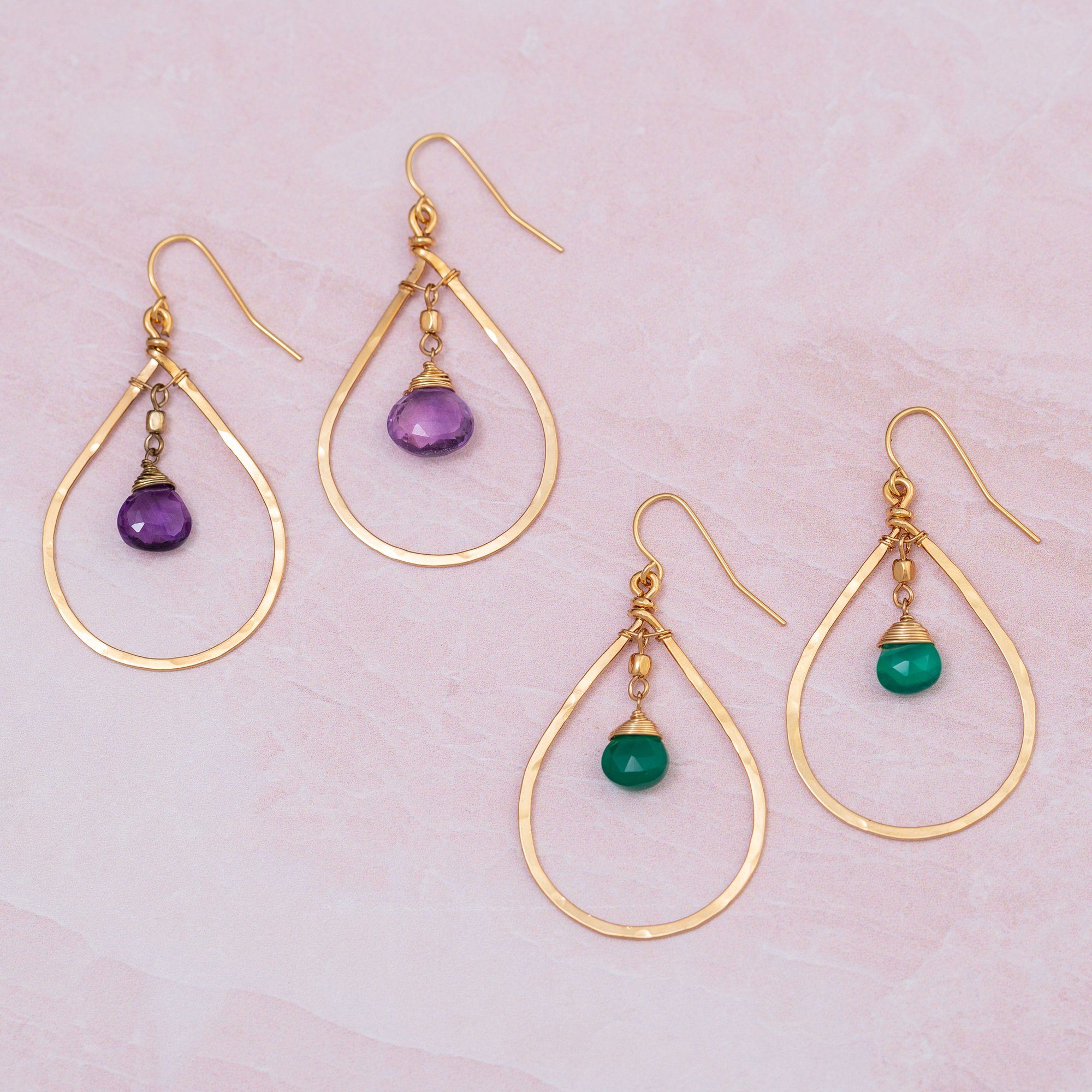 Gemstone Hoop Gold-Filled Earrings - Amethyst