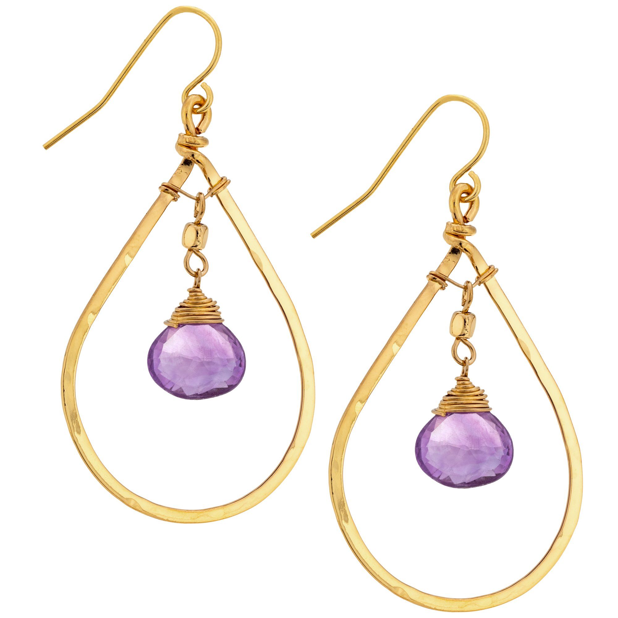Gemstone Hoop Gold-Filled Earrings - Amethyst
