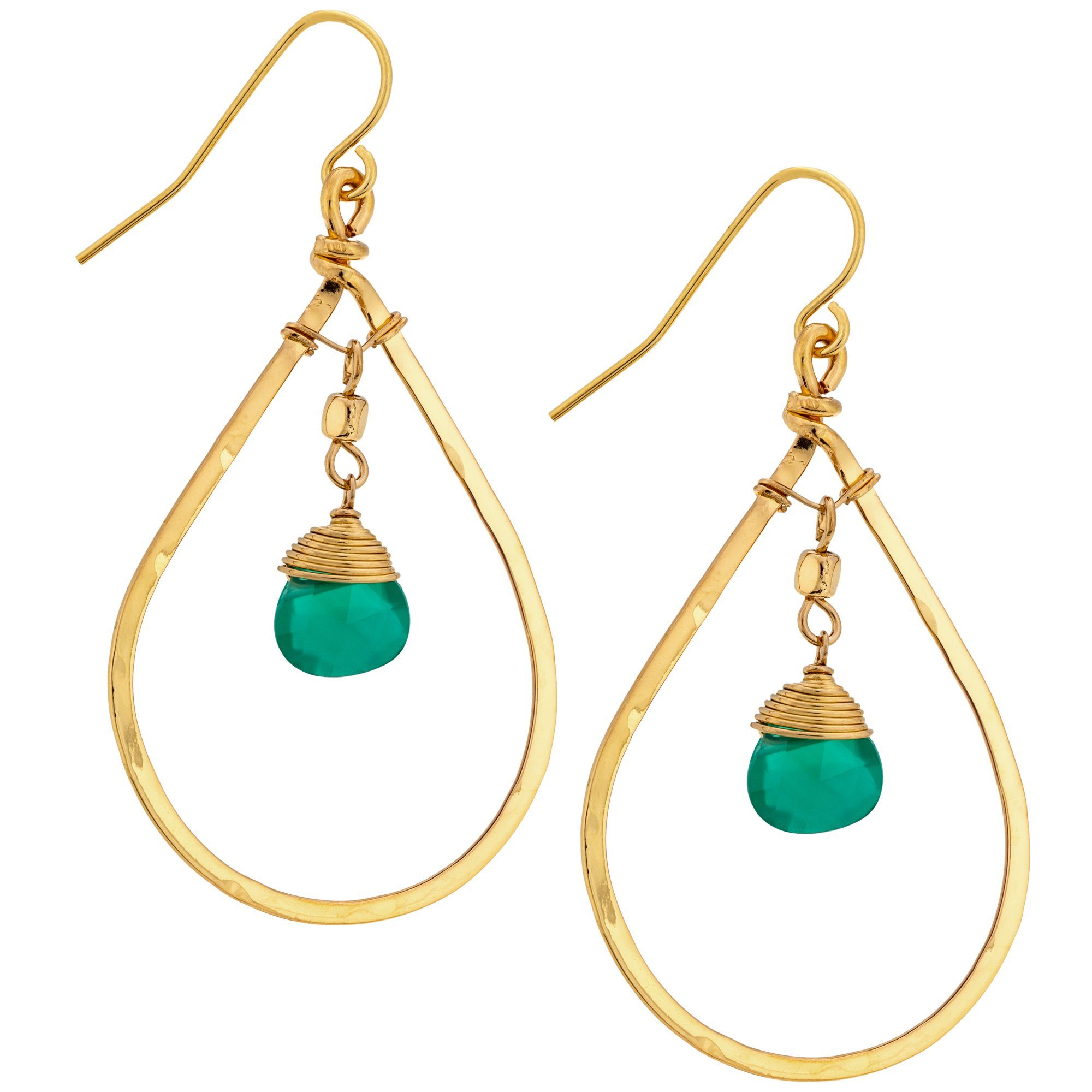 Gemstone Hoop Gold-Filled Earrings - Green Onyx