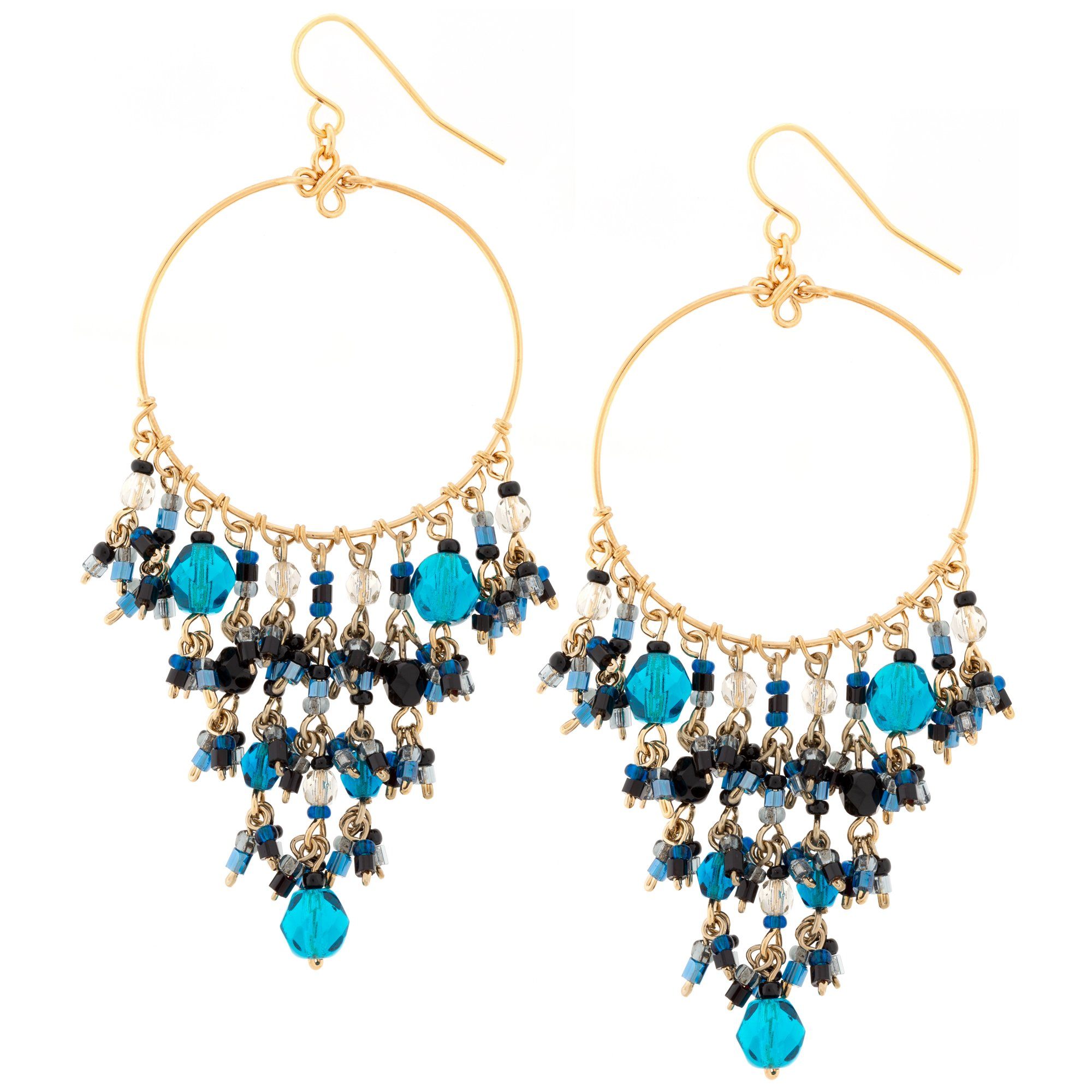 Dazzling Beaded Gold Hoop Earrings - Blue
