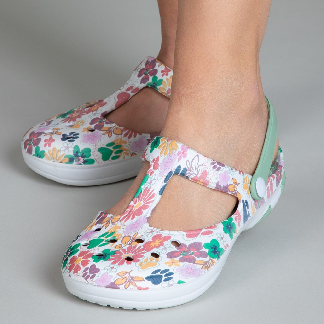 Multicolored Mary Jane Clogs - Flowers & Paws - 6