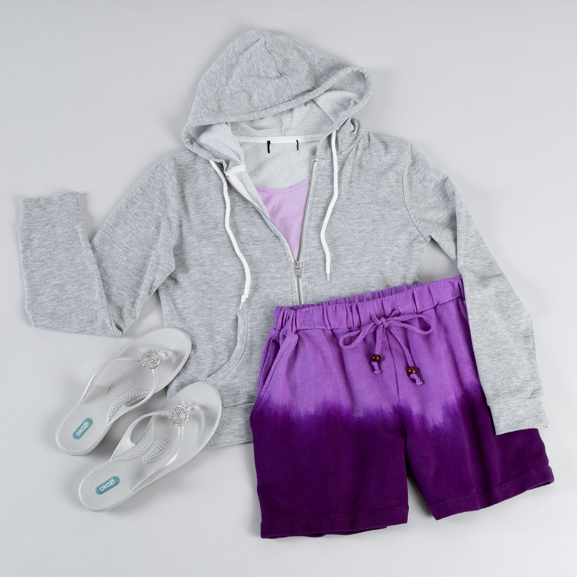 Women's Casual Drawstring Cotton Ombre Shorts - Purple - M